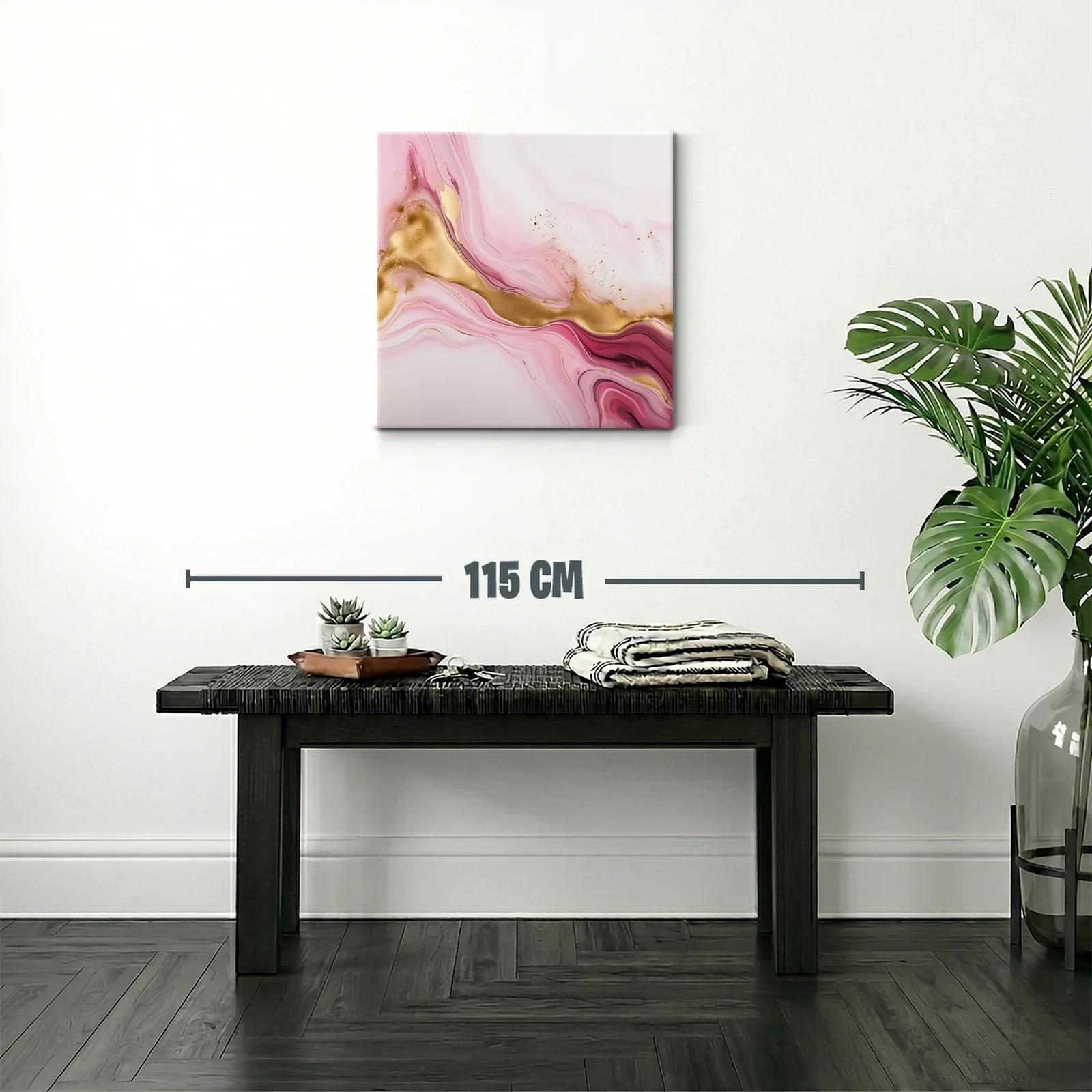 Arte abstracto en tonos rosa con detalles dorados y movimiento fluido — miniatura 2