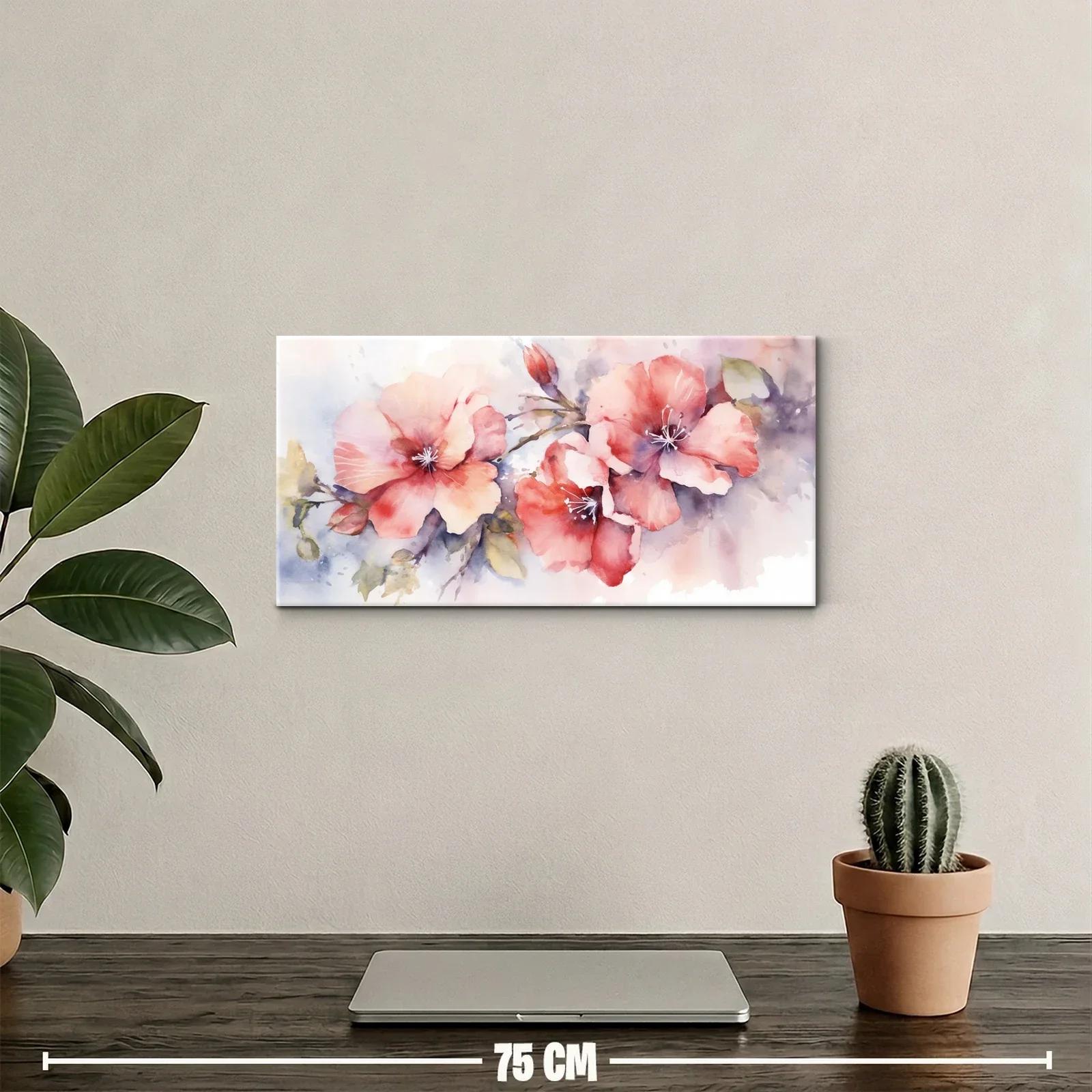 Cuadro hibisco rosado con centros oscuros y acuarela suave — miniatura 2