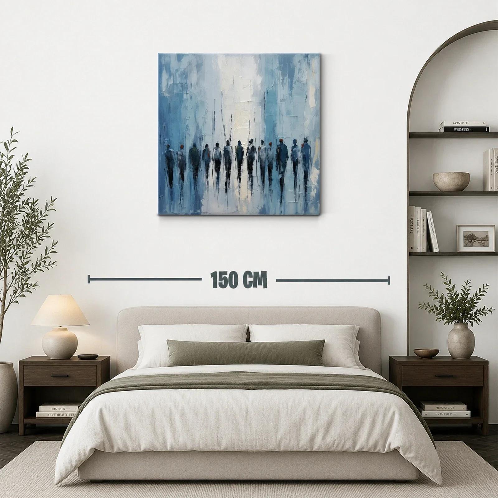 Cuadro abstracto con figuras humanas en tonos azules — miniatura 3