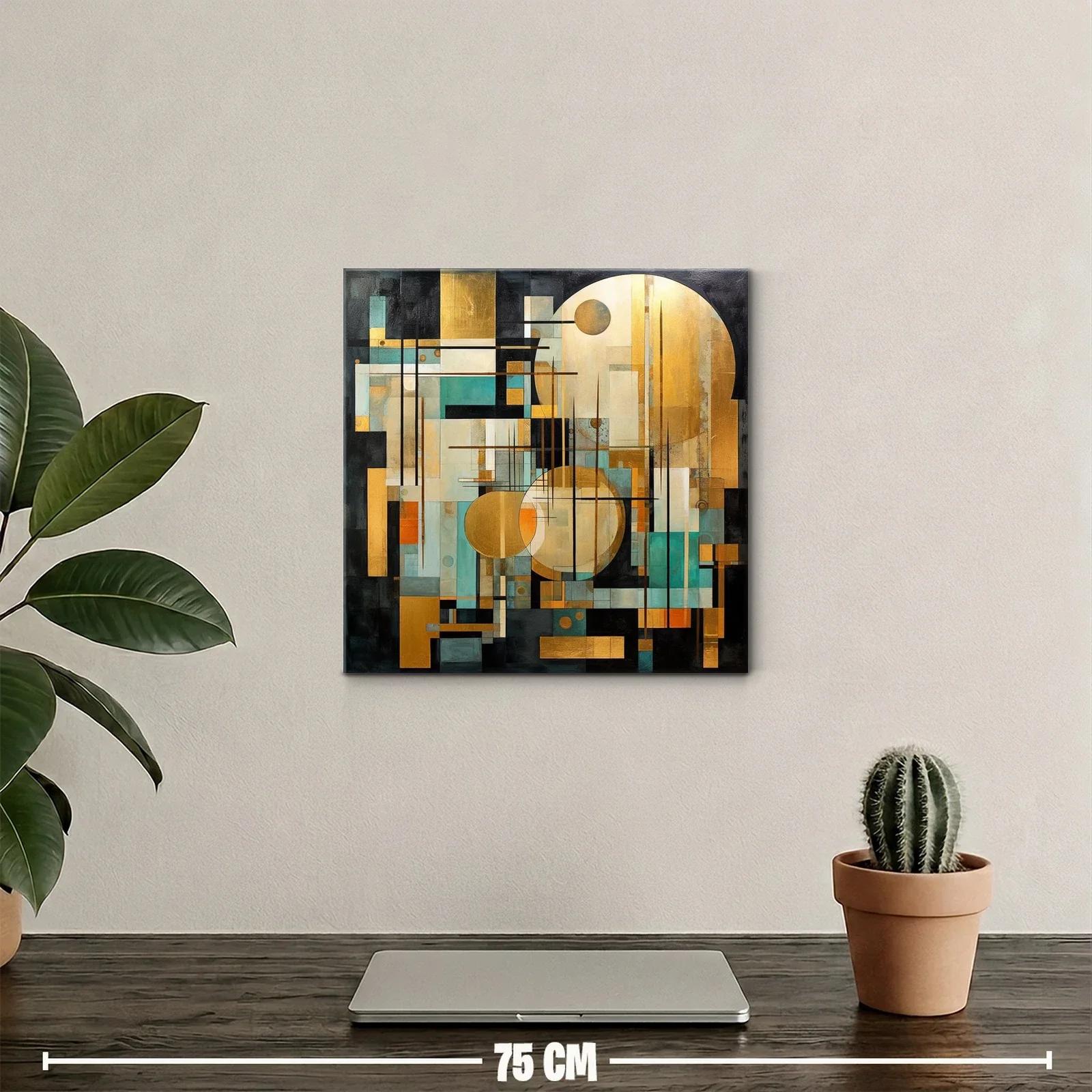 Composición geométrica con círculos dorados y tonos aqua — miniatura 2