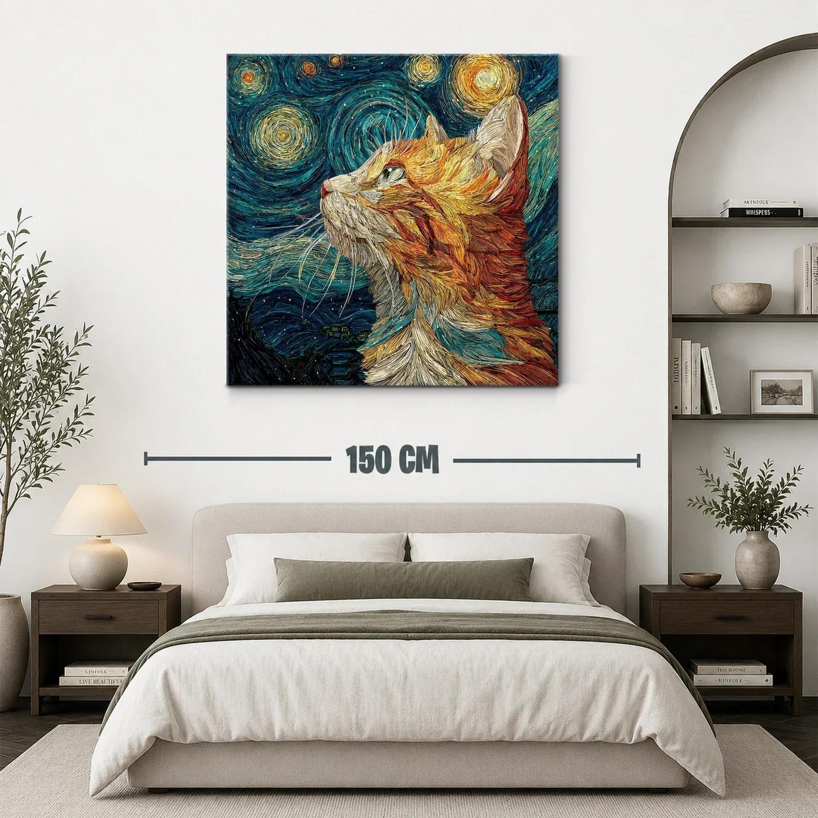 Gato mirando el cielo estrellado con textura vibrante — miniatura 3