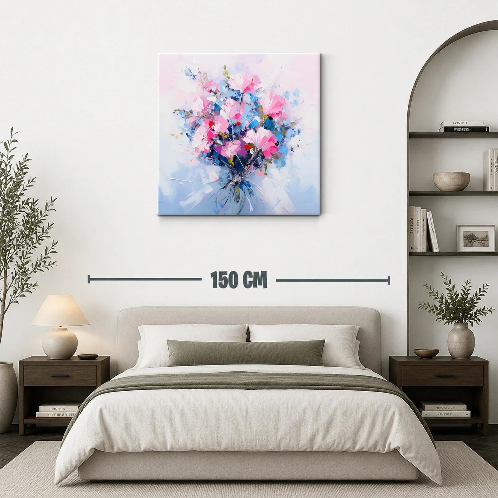 Cuadro con ramo vibrante de flores rosas y azules — miniatura 3
