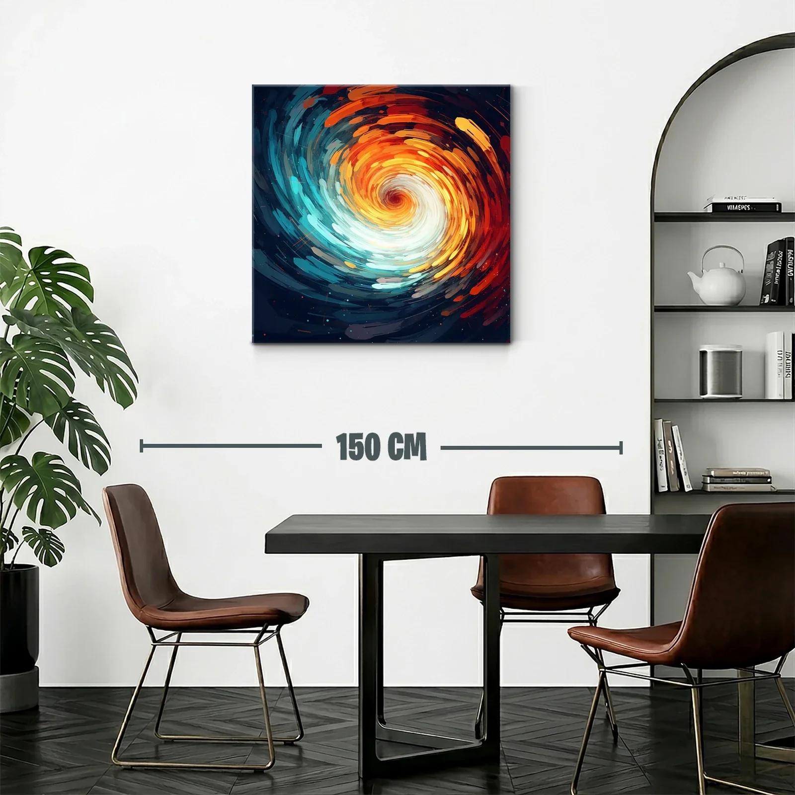Cuadro abstracto espiral con tonos cálidos y fríos intensos — miniatura 2