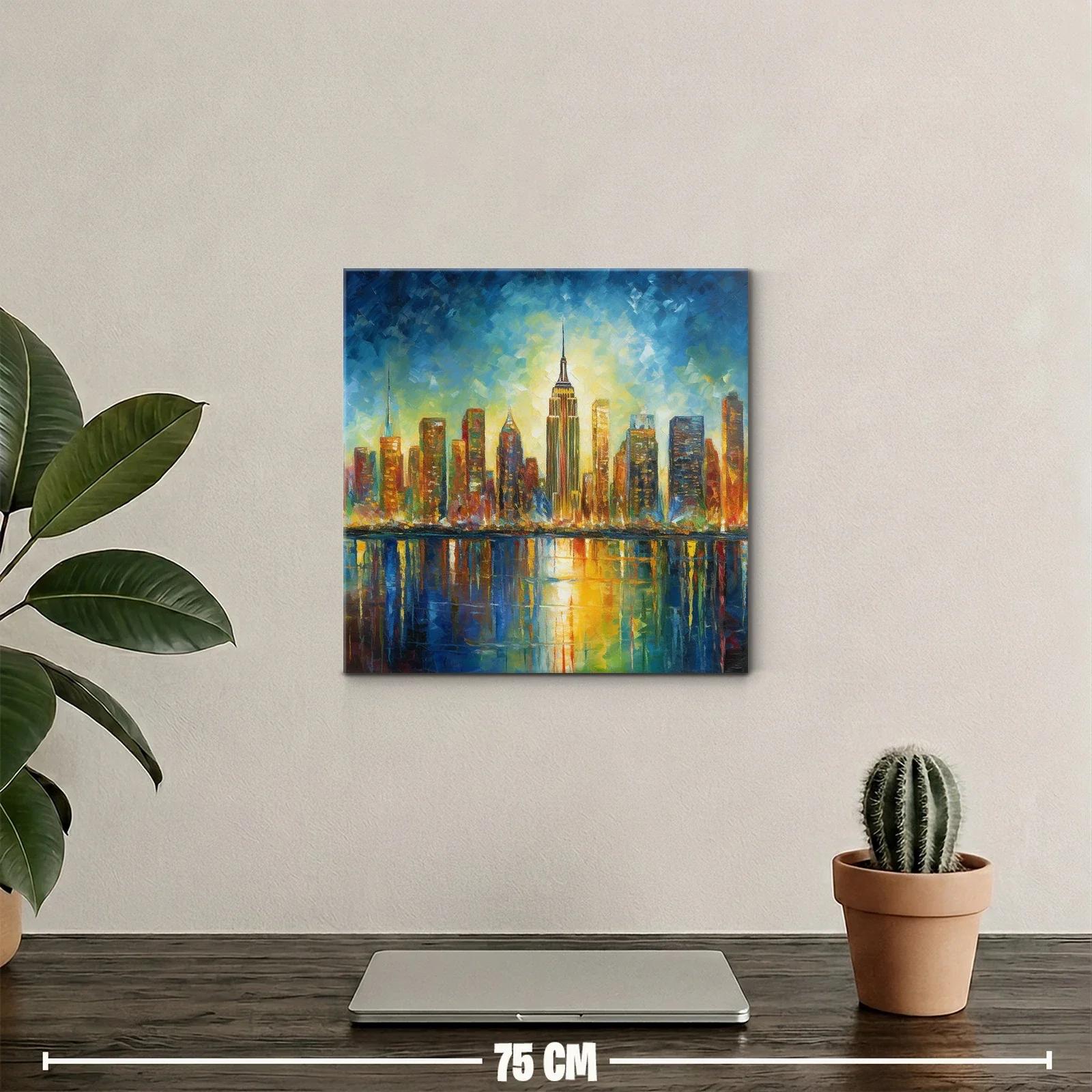 Atardecer vibrante sobre skyline urbano reflejado en el agua — miniatura 2
