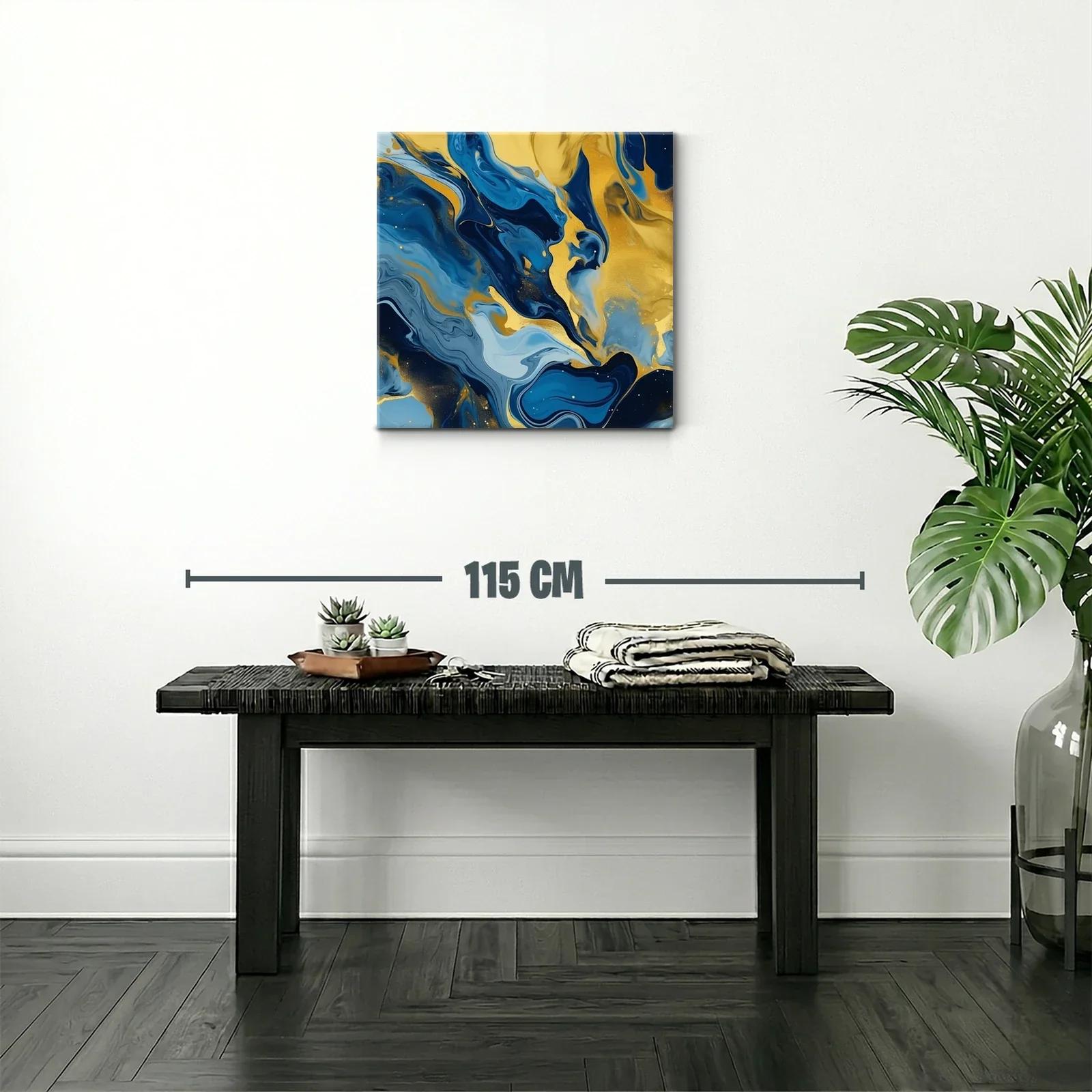 Cuadro abstracto con vibrantes tonos azules y dorados — miniatura 2