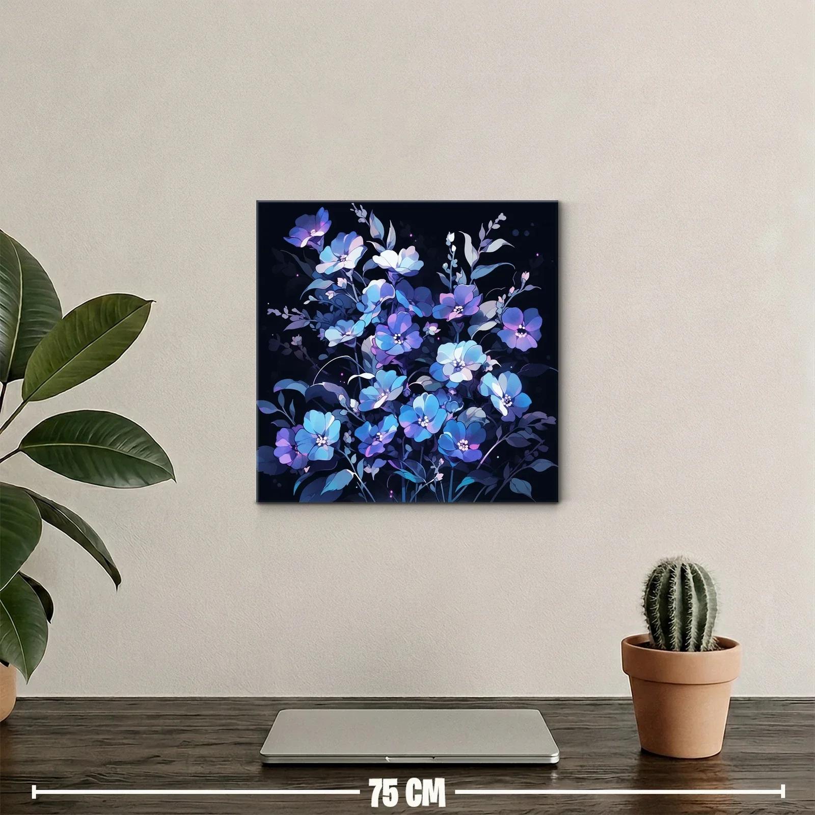 Ramo de flores en tonos azulados y lilas sobre fondo oscuro — miniatura 2