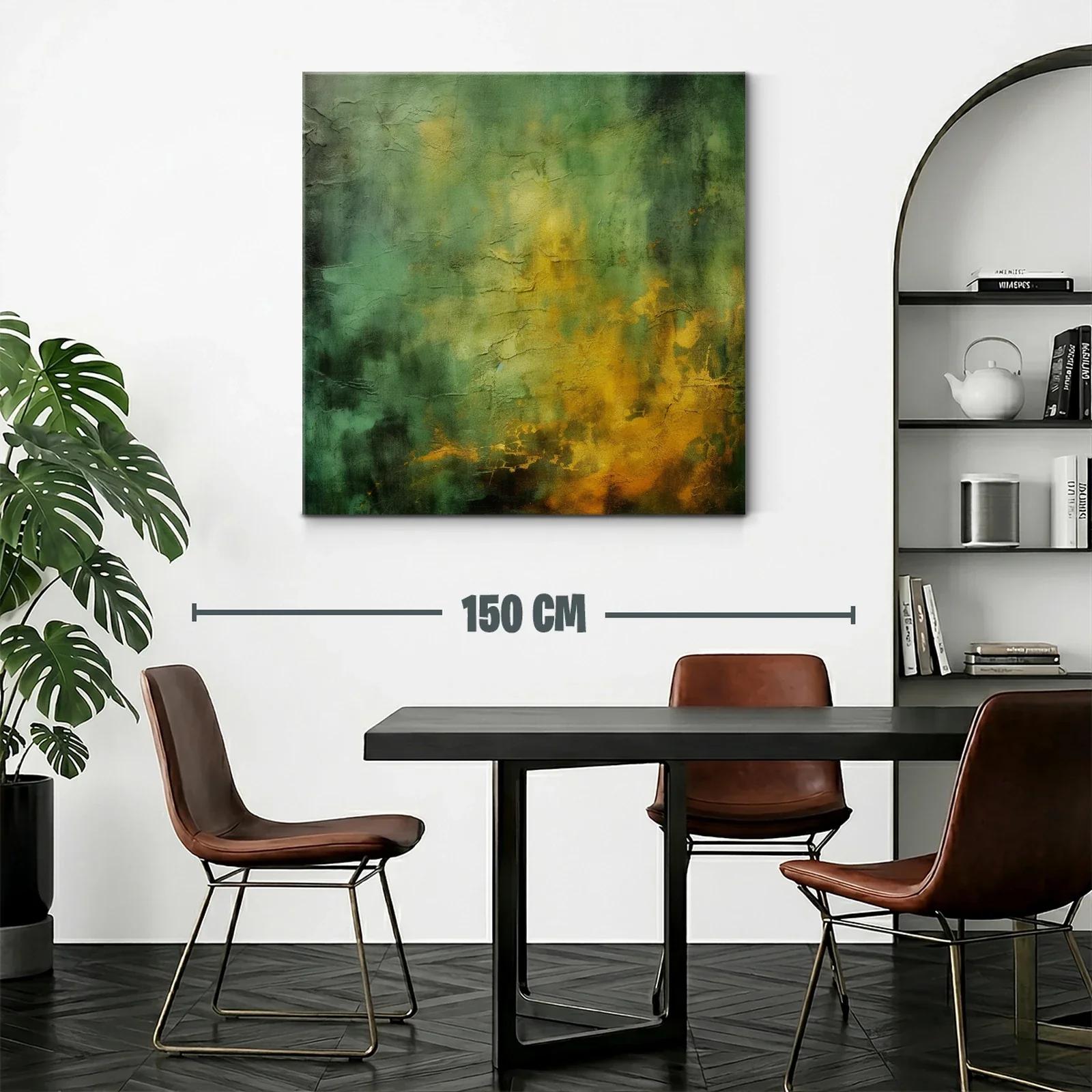Cuadro abstracto con texturas en tonos verdes y dorados — miniatura 2