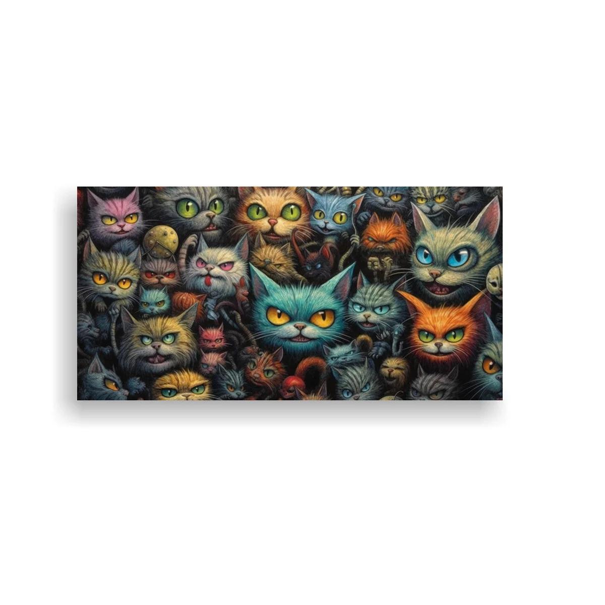 Cuadro grupo de gatos de ojos grandes en fondo oscuro — imagen principal