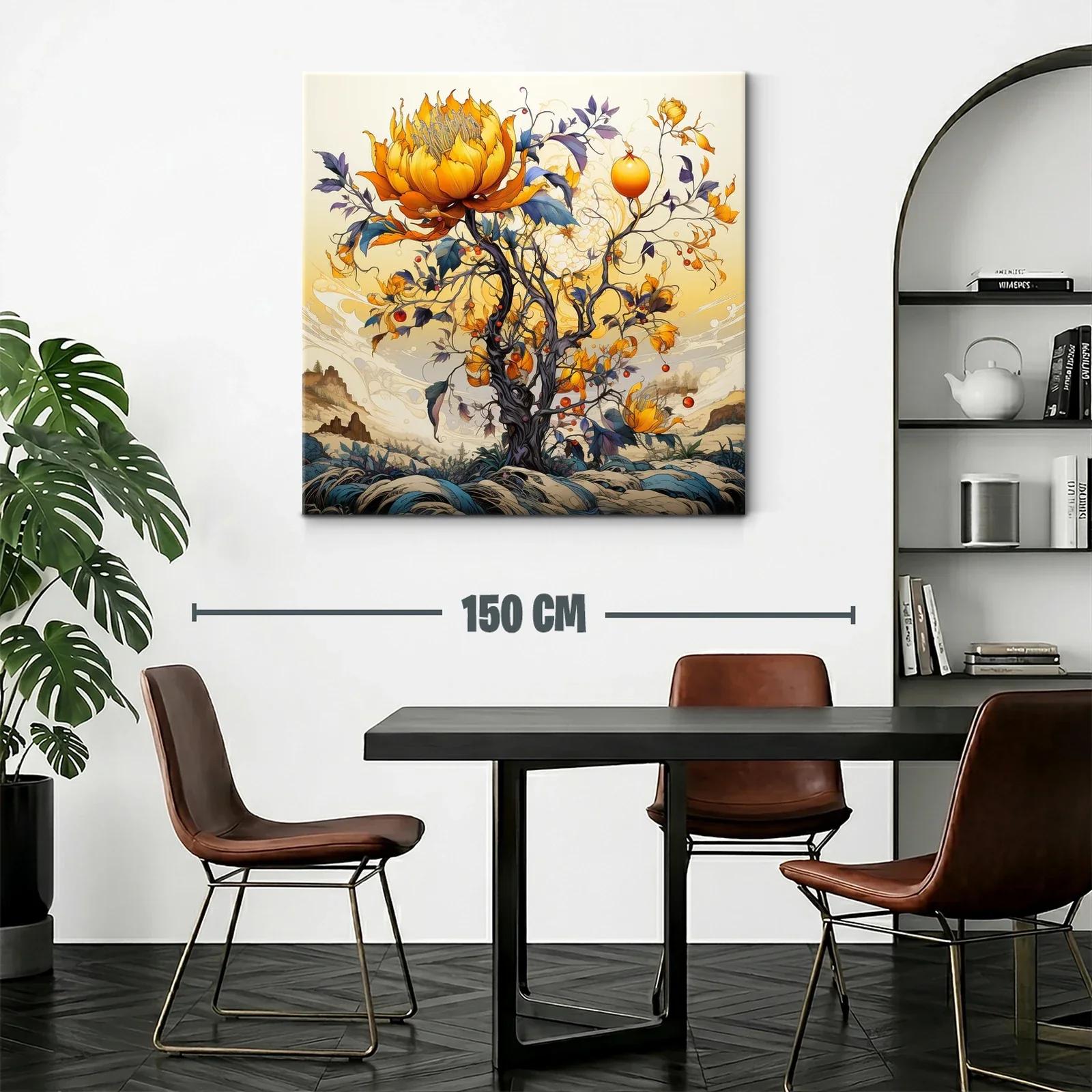 Cuadro fantasioso con árbol y flores en tonos cálidos — miniatura 2