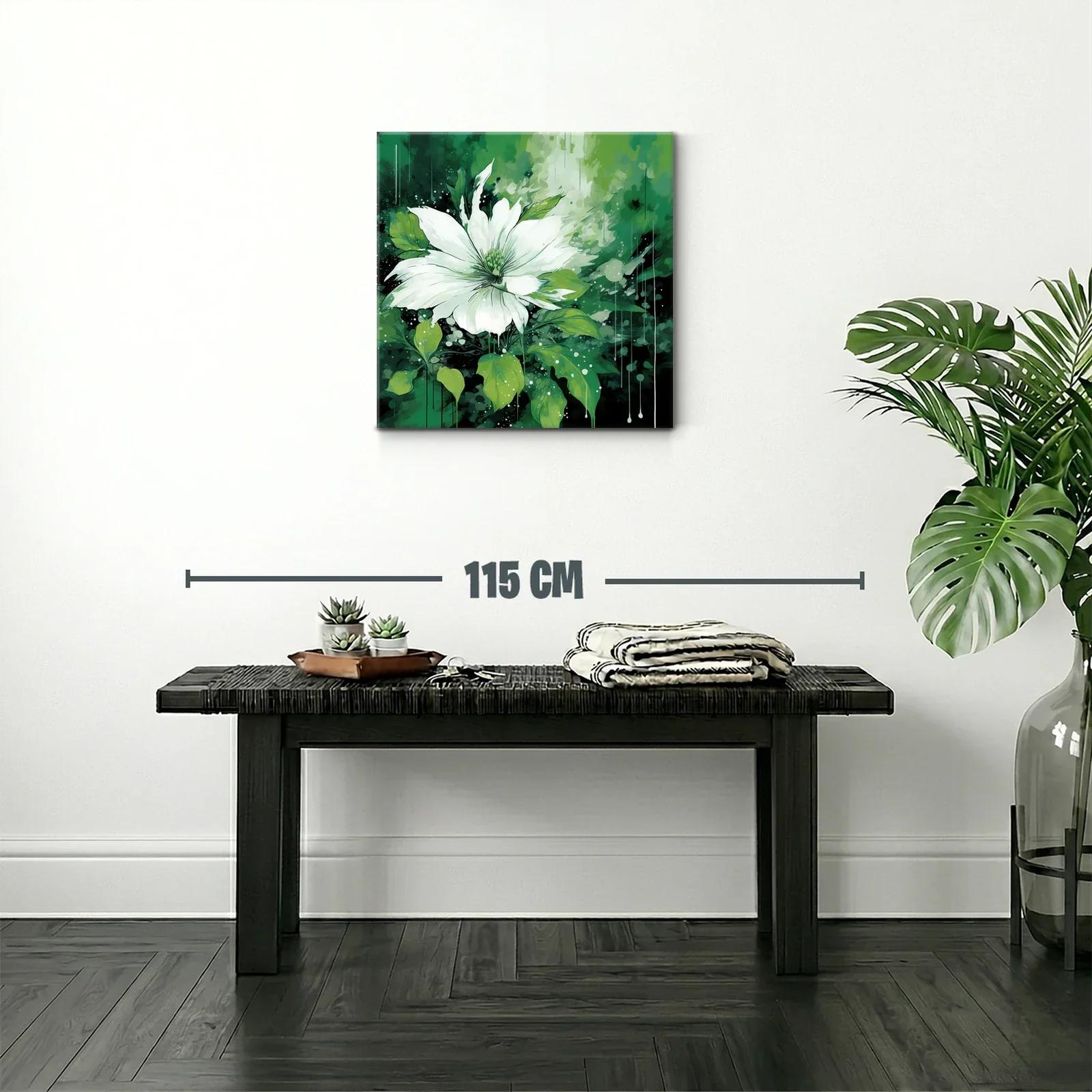 Flor blanca entre hojas verdes con fondo abstracto — miniatura 2
