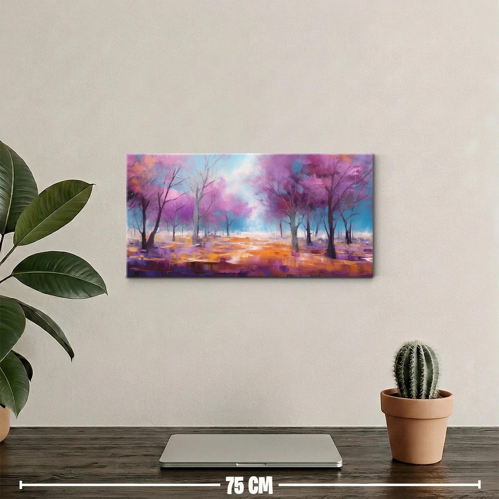 Cuadro bosque de árboles rosados con sendero luminoso — miniatura 2