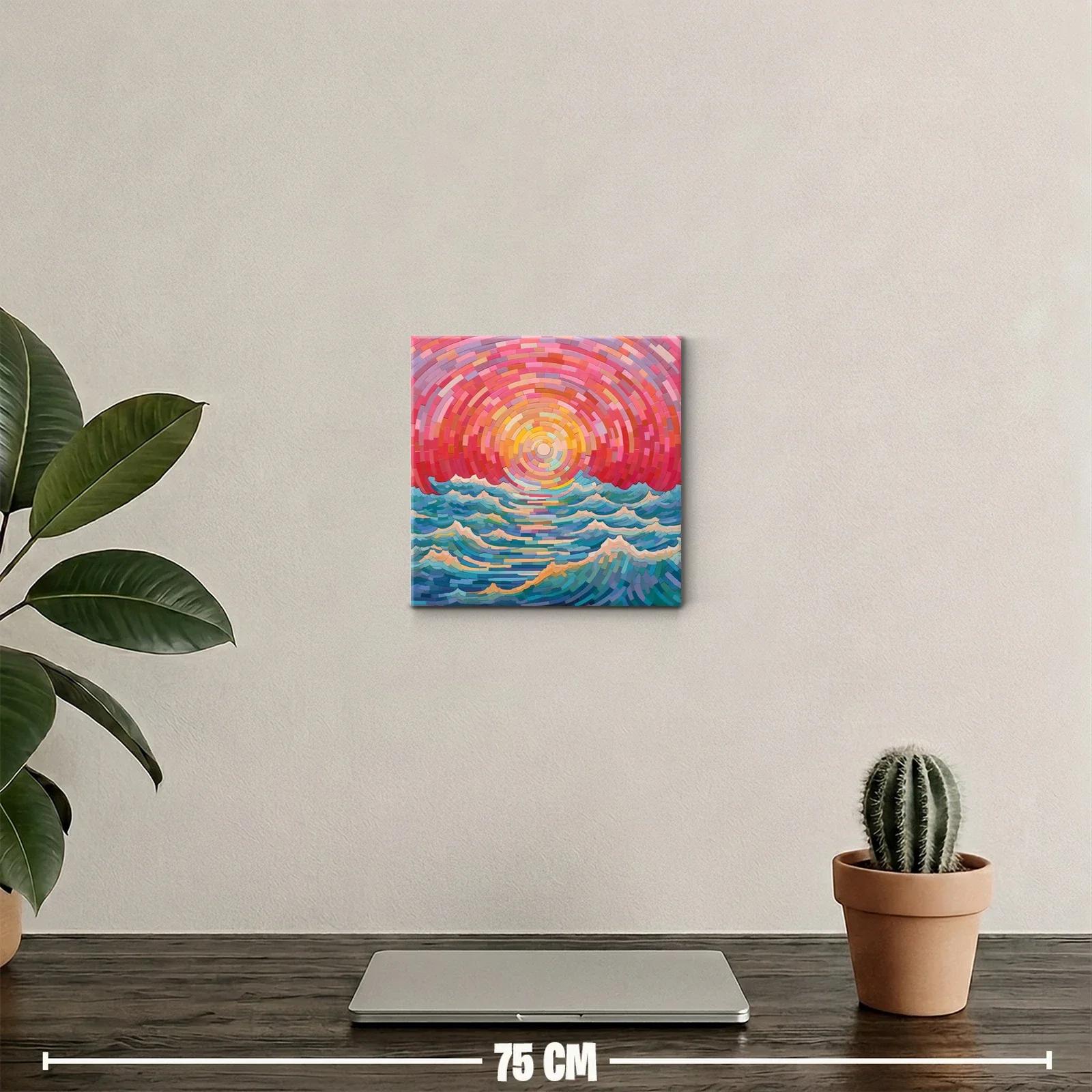 Cuadro vibrante con olas y sol en tonos cálidos y fríos — miniatura 2