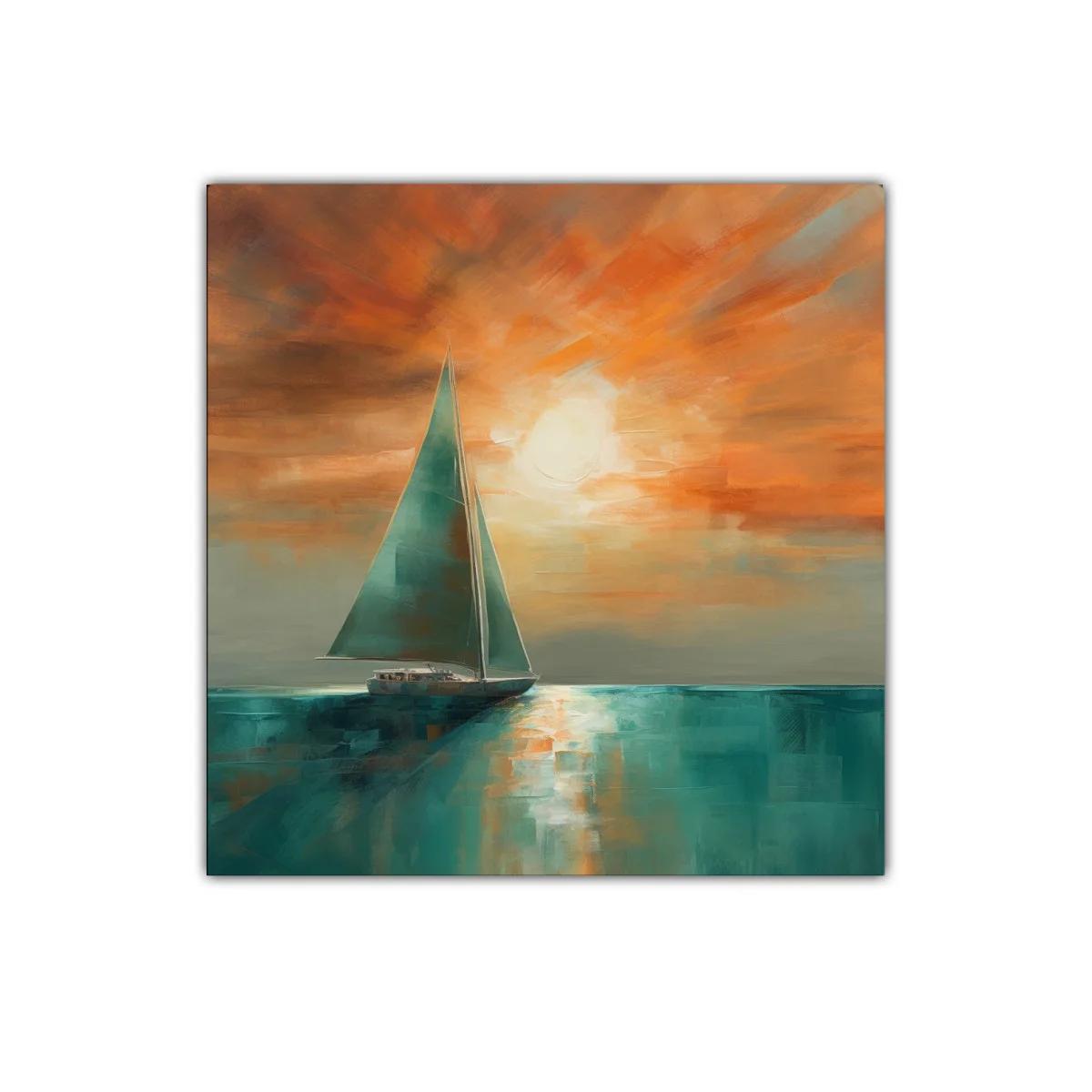 Velero navegando al atardecer con tonos cálidos y marinos — miniatura 1