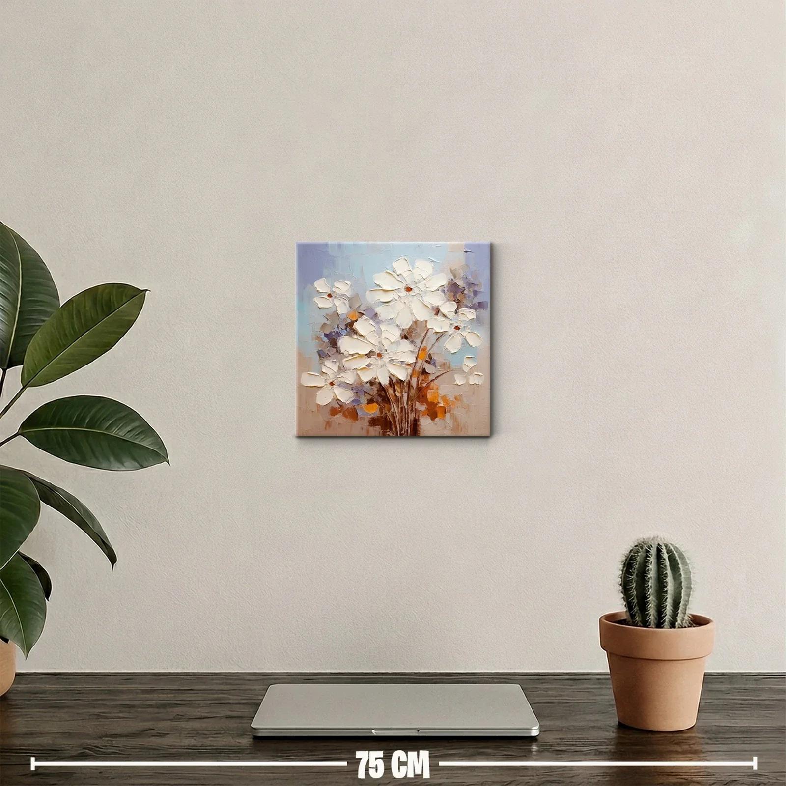 Cuadro decorativo flores blancas con tonos cálidos y suaves — miniatura 2