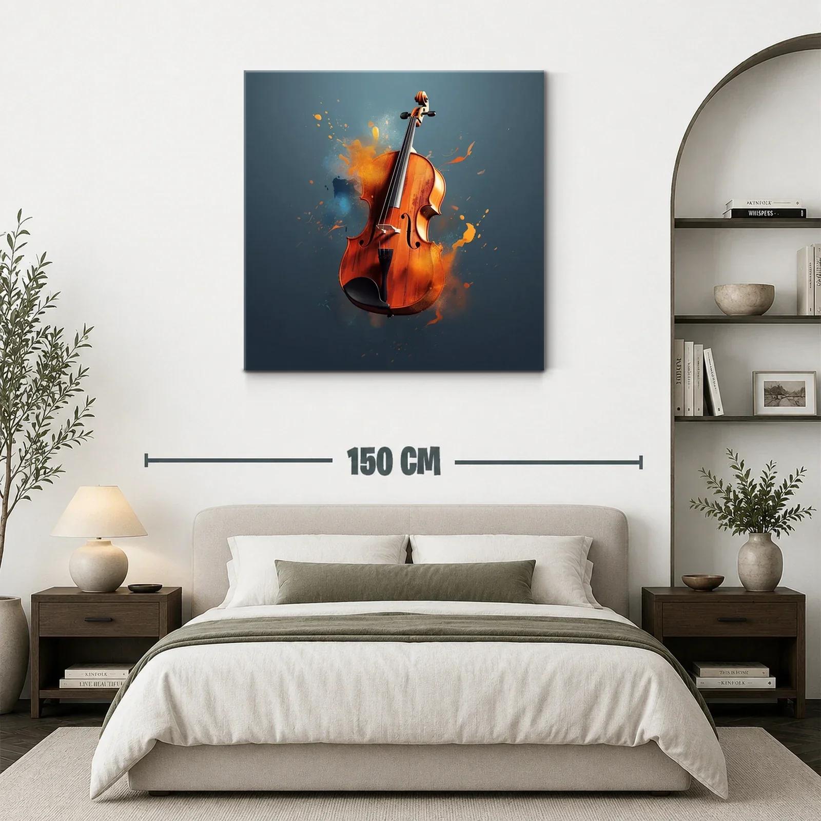 Violín con efectos de pintura vibrante sobre fondo azul — miniatura 3