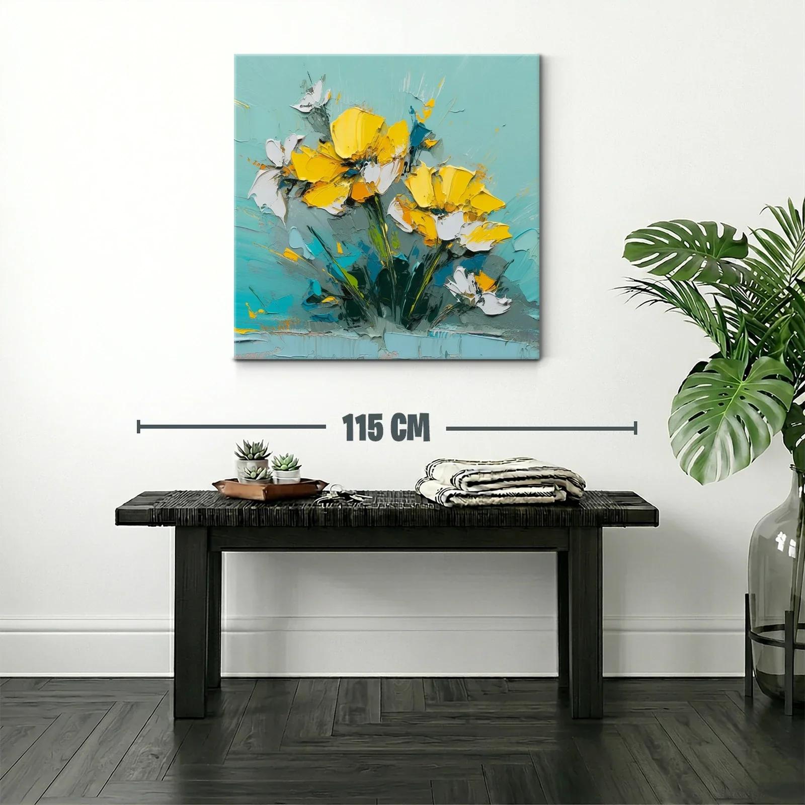 Cuadro floral con vibrantes pétalos amarillos y fondo turquesa — miniatura 2