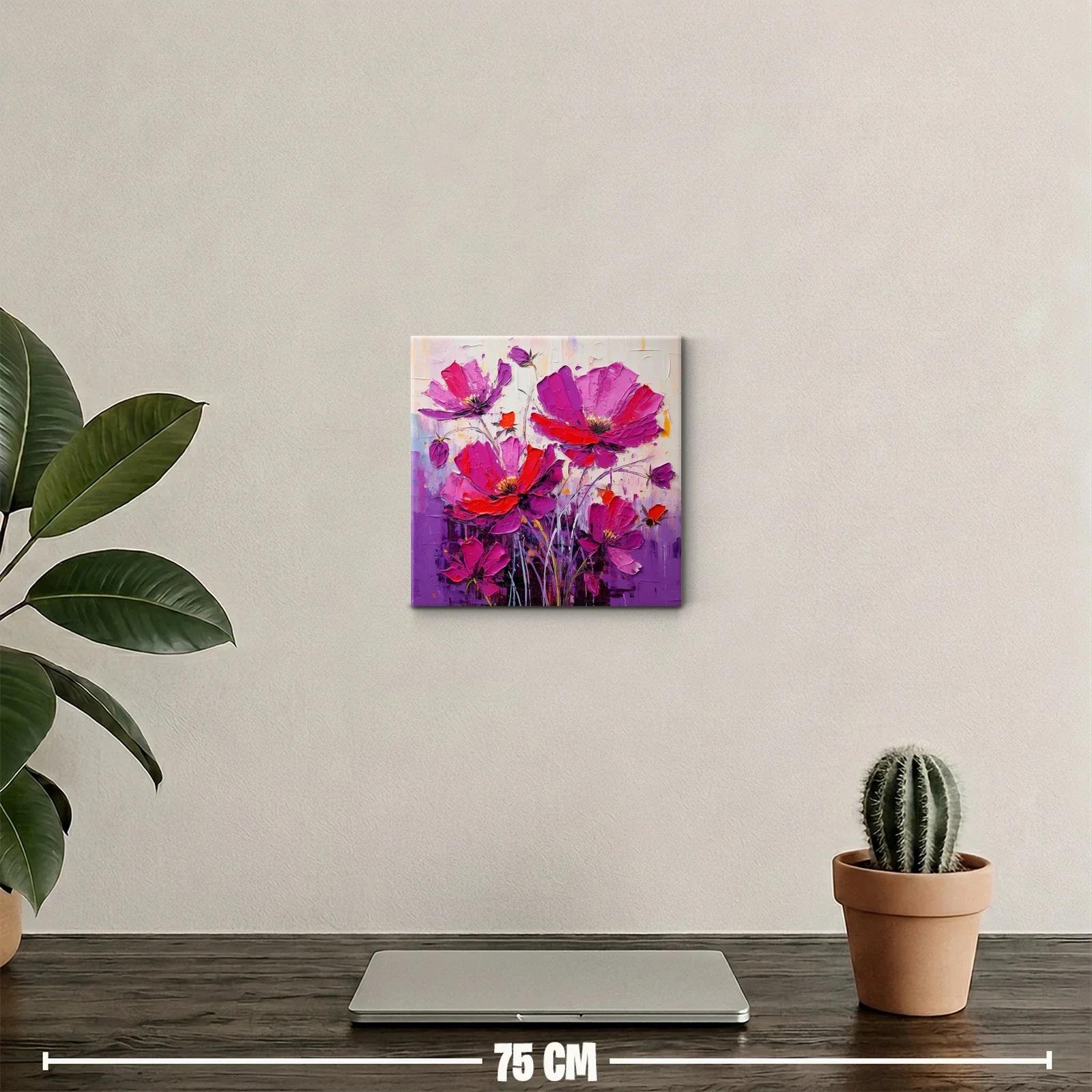 Cuadro decorativo con vibrantes flores fucsia y rojo — miniatura 2