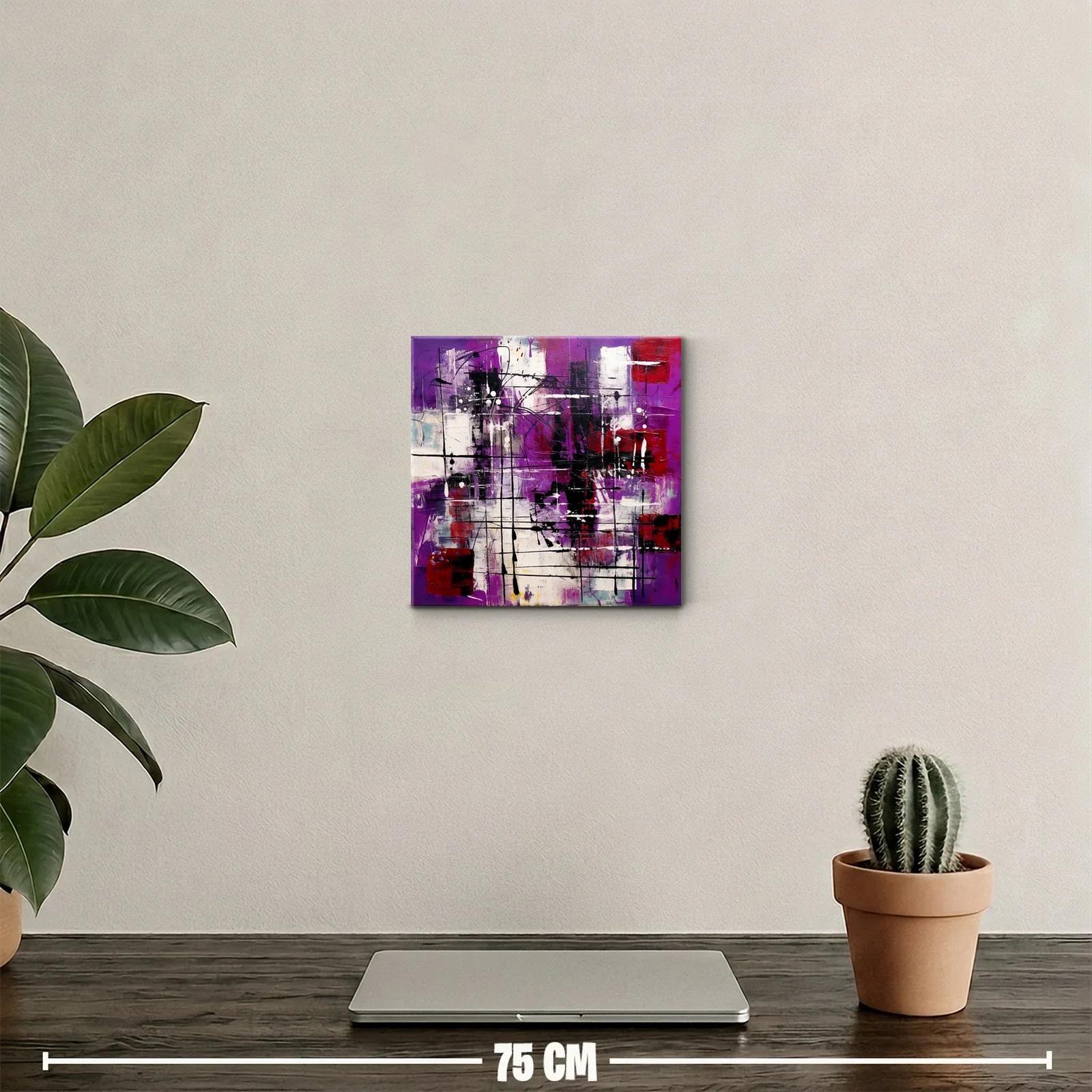 Cuadro abstracto contemporáneo con tonos púrpura y rojo — miniatura 2