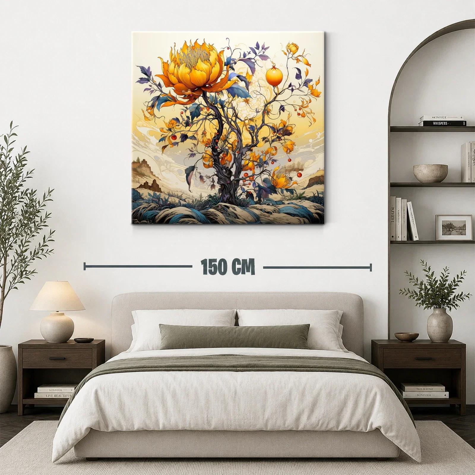 Cuadro fantasioso con árbol y flores en tonos cálidos — miniatura 3