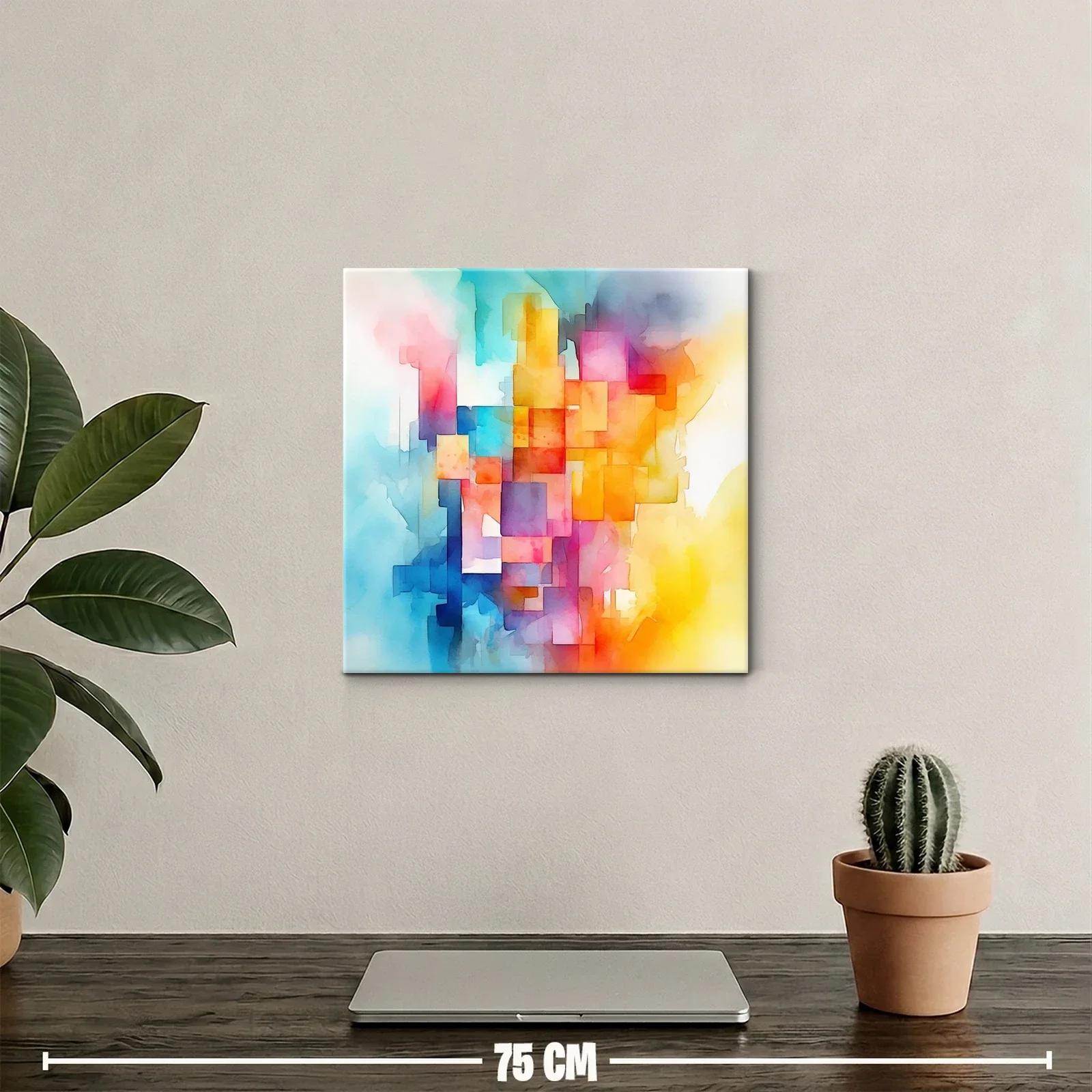 Cuadro abstracto vibrante con figuras geométricas y tonos luminosos — miniatura 2