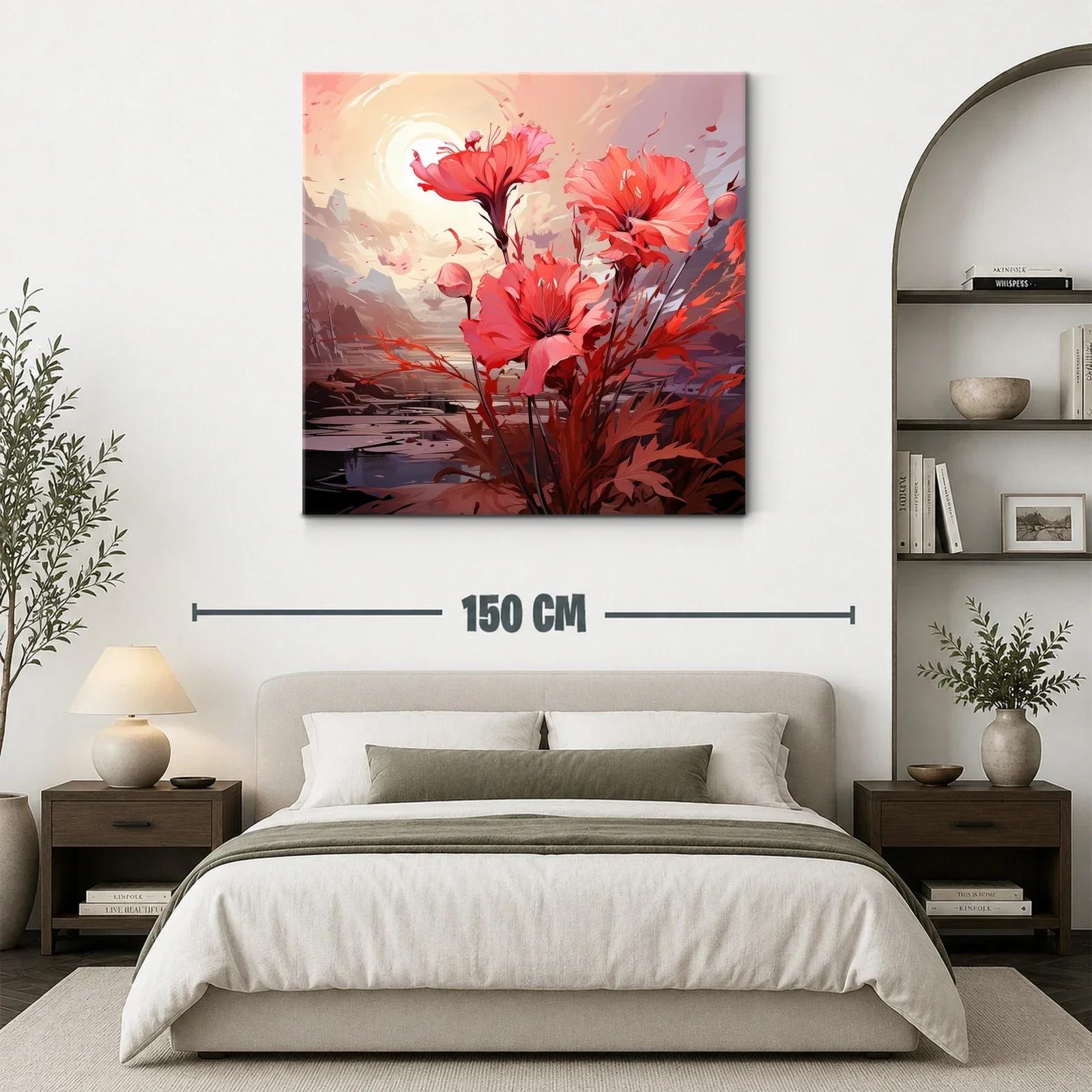 Cuadro floral con vibrantes tonos rojos y atardecer suave — miniatura 3