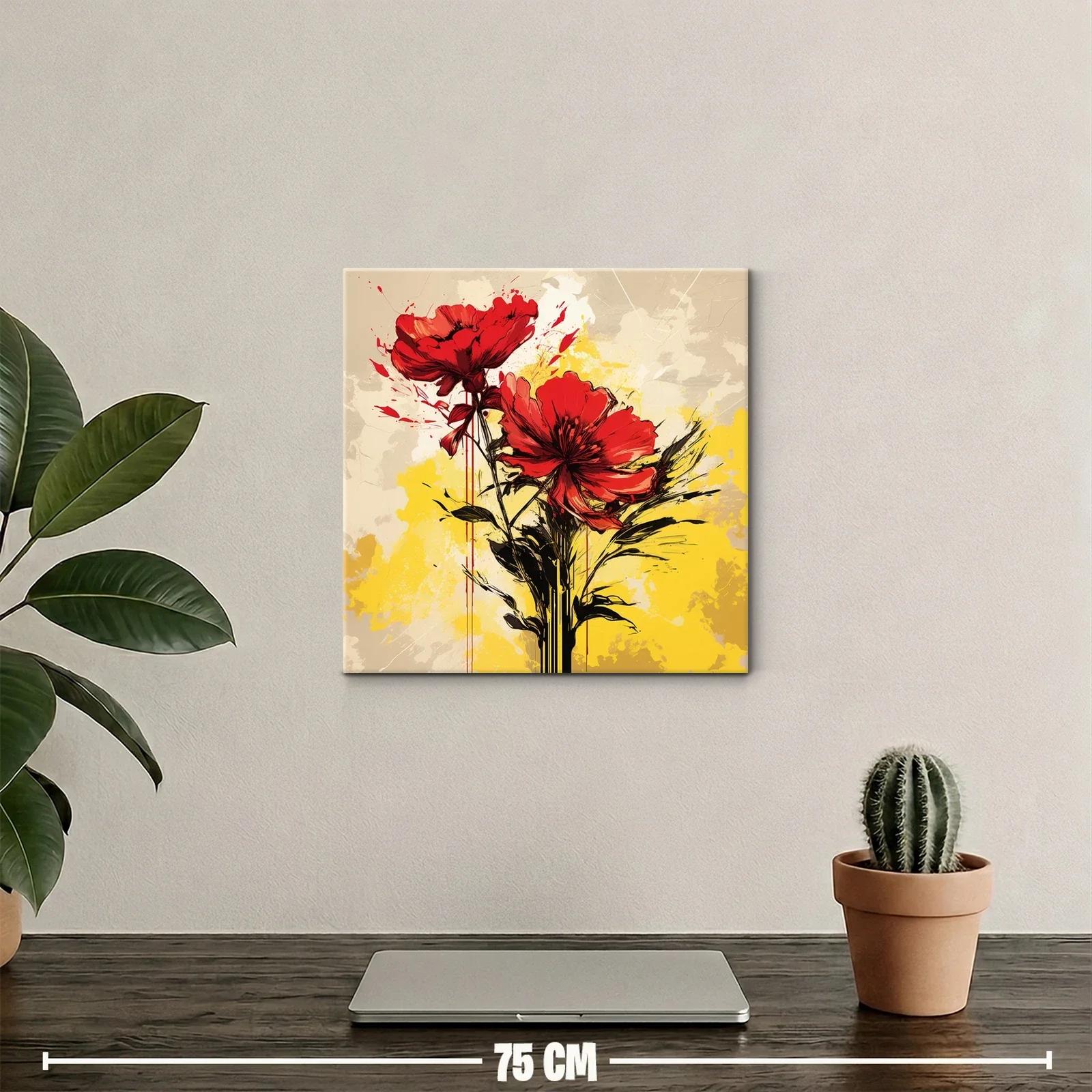 Flor roja vibrante con fondo amarillo y beige — miniatura 2