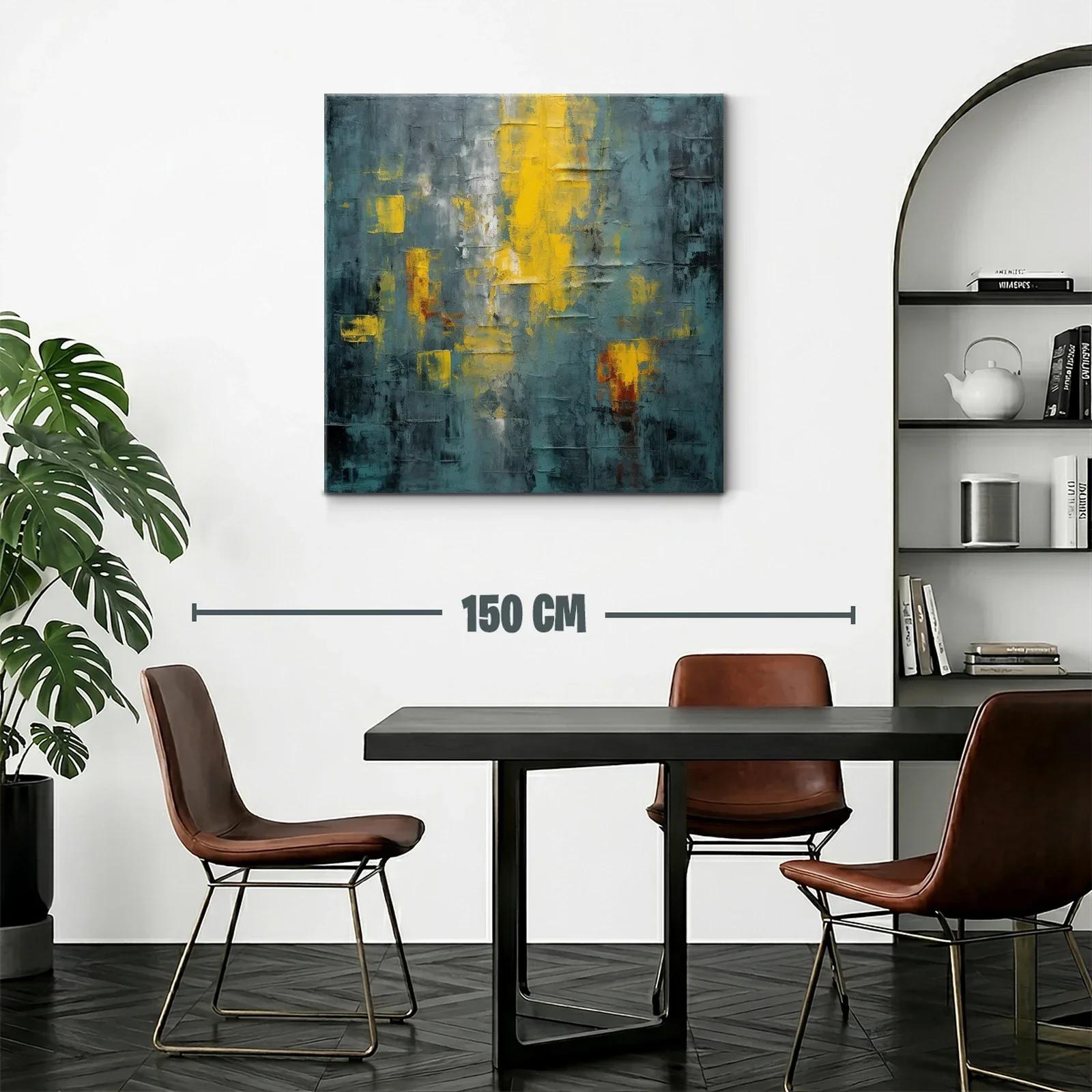 Cuadro abstracto con tonos amarillos y gris azul oscuro — miniatura 2