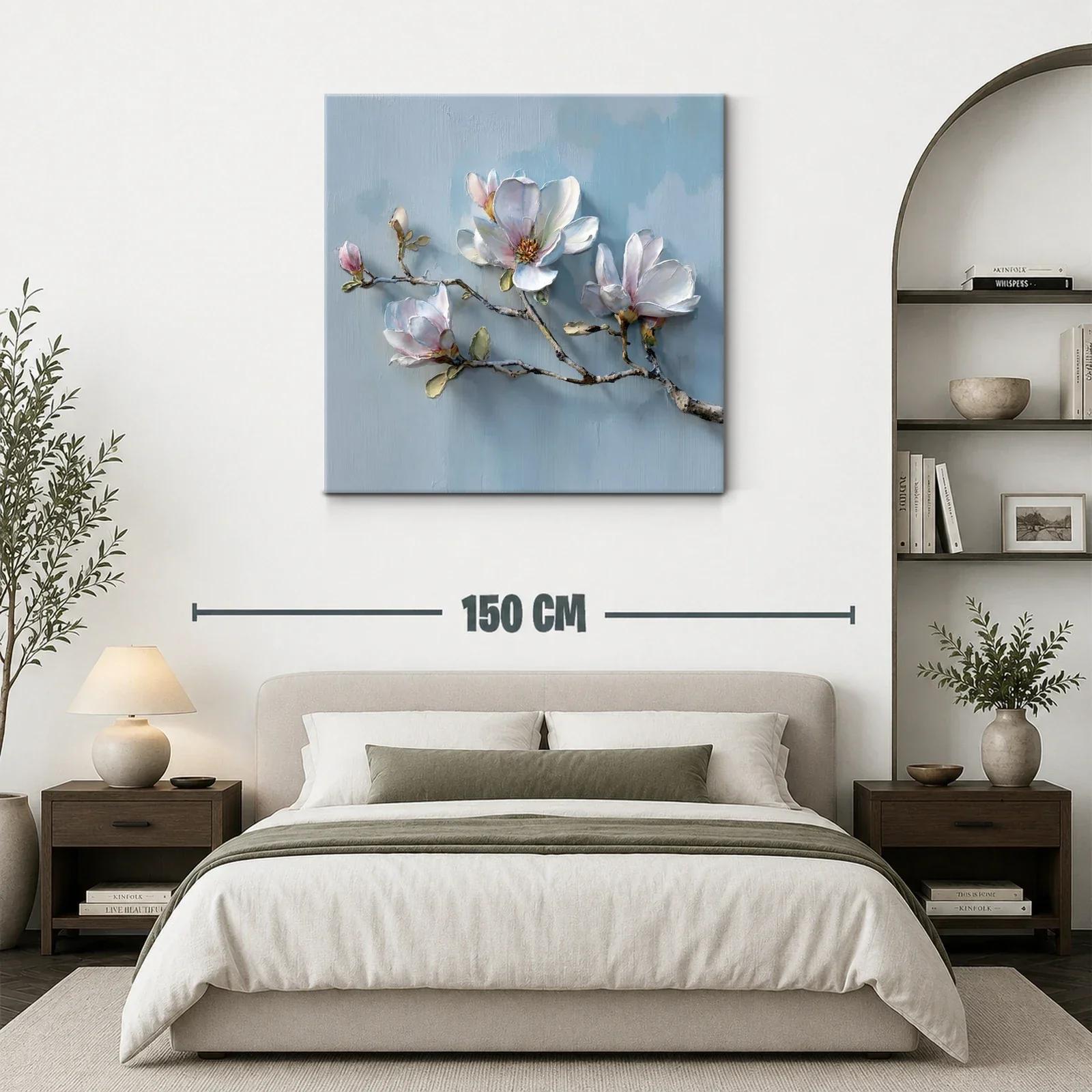 Cuadro con delicadas flores blancas sobre fondo azul claro — miniatura 3