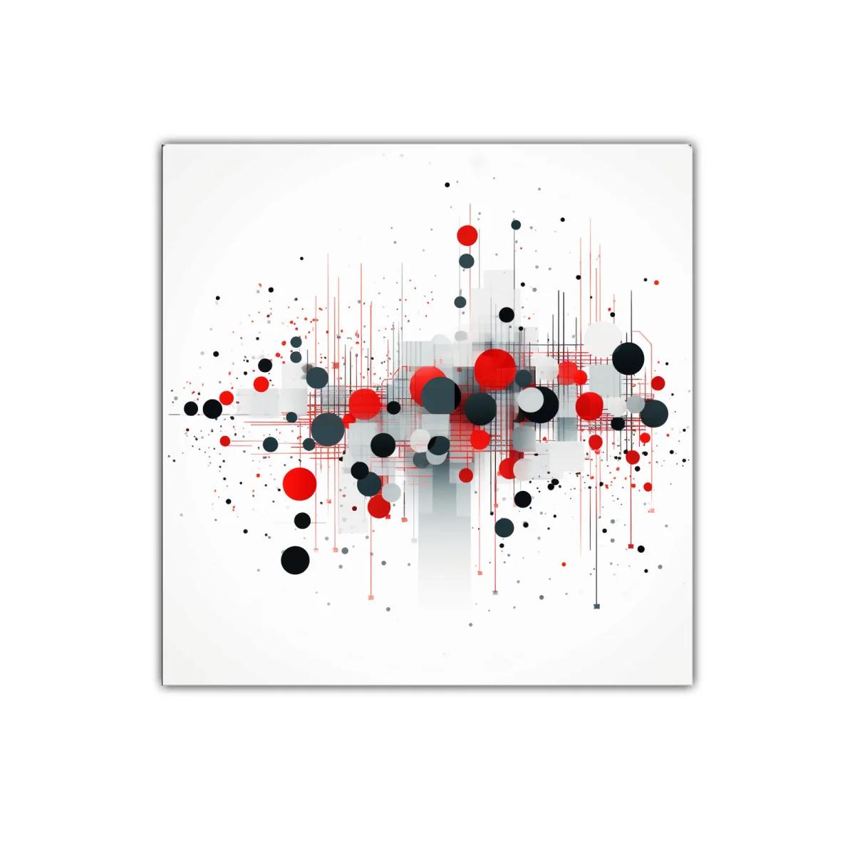 Cuadro Abstracto con Esferas Rojas y Negras en Composición Moderna — miniatura 1