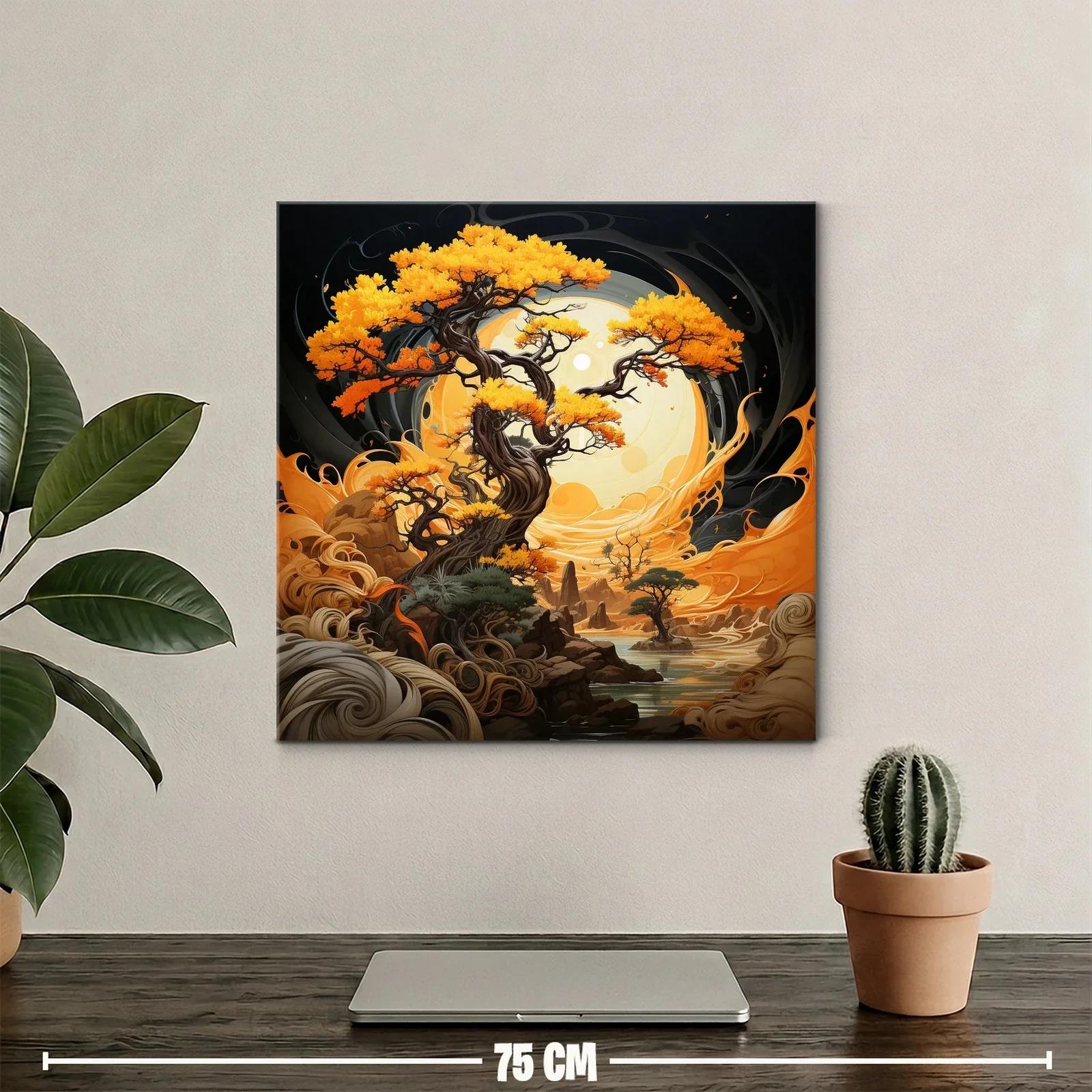 Árboles dorados bajo luna llena en paisaje místico — miniatura 2