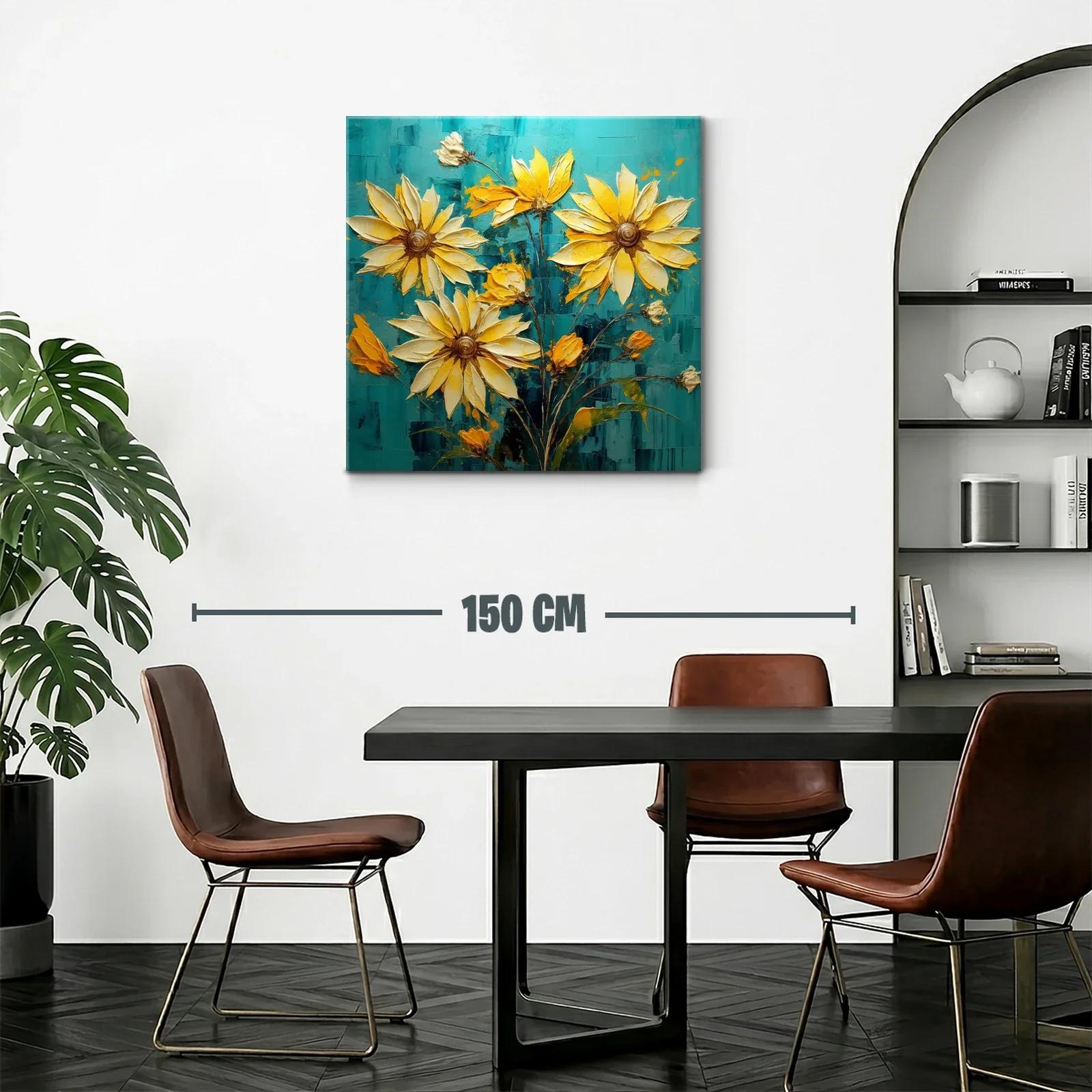 Cuadro con vibrantes flores amarillas sobre fondo azul — miniatura 2
