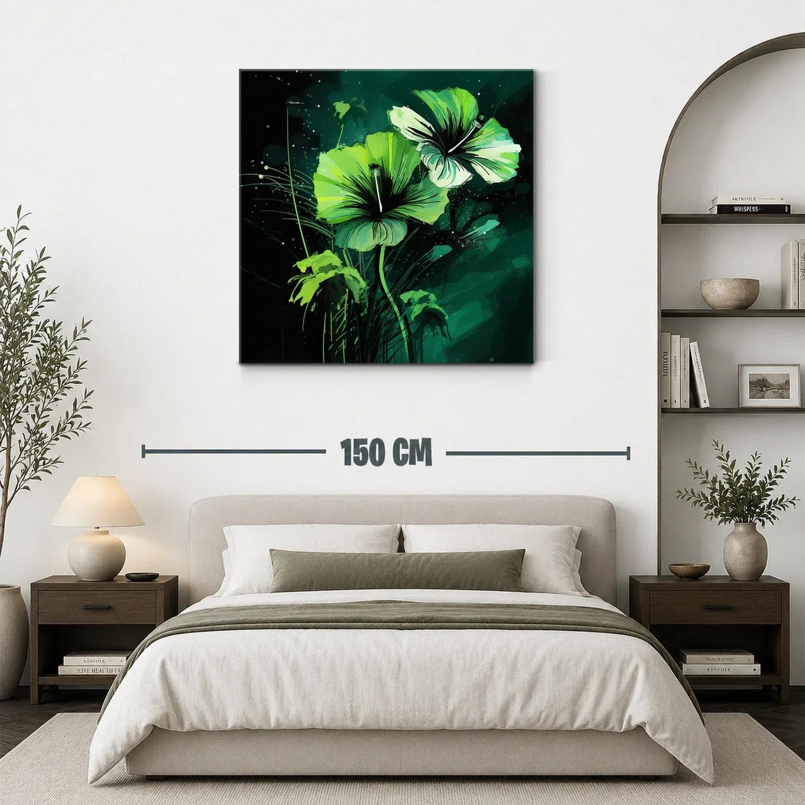 Cuadro floral con vibrantes tonos verdes y negros — miniatura 3