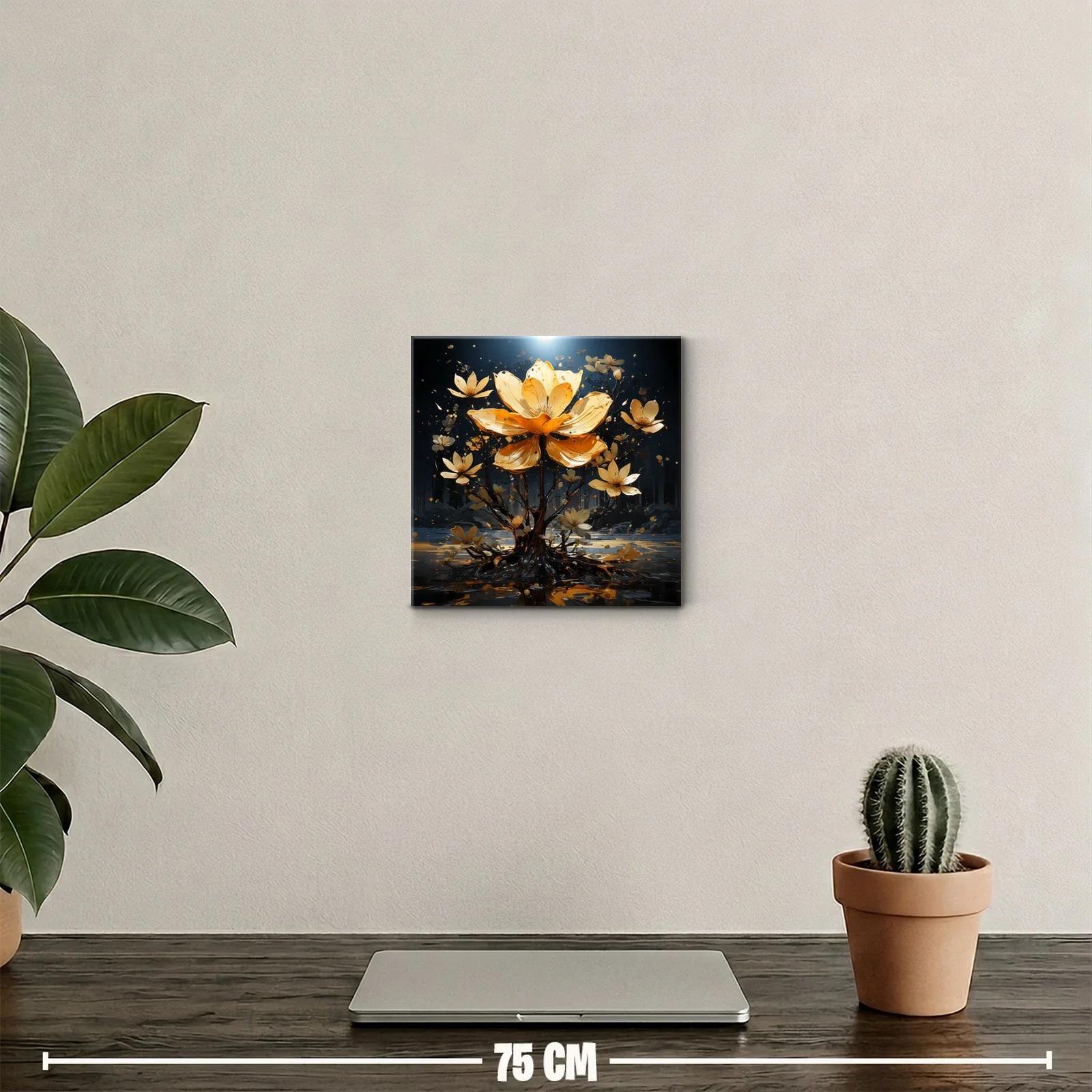 Flor dorada iluminada en paisaje nocturno mágico — miniatura 2
