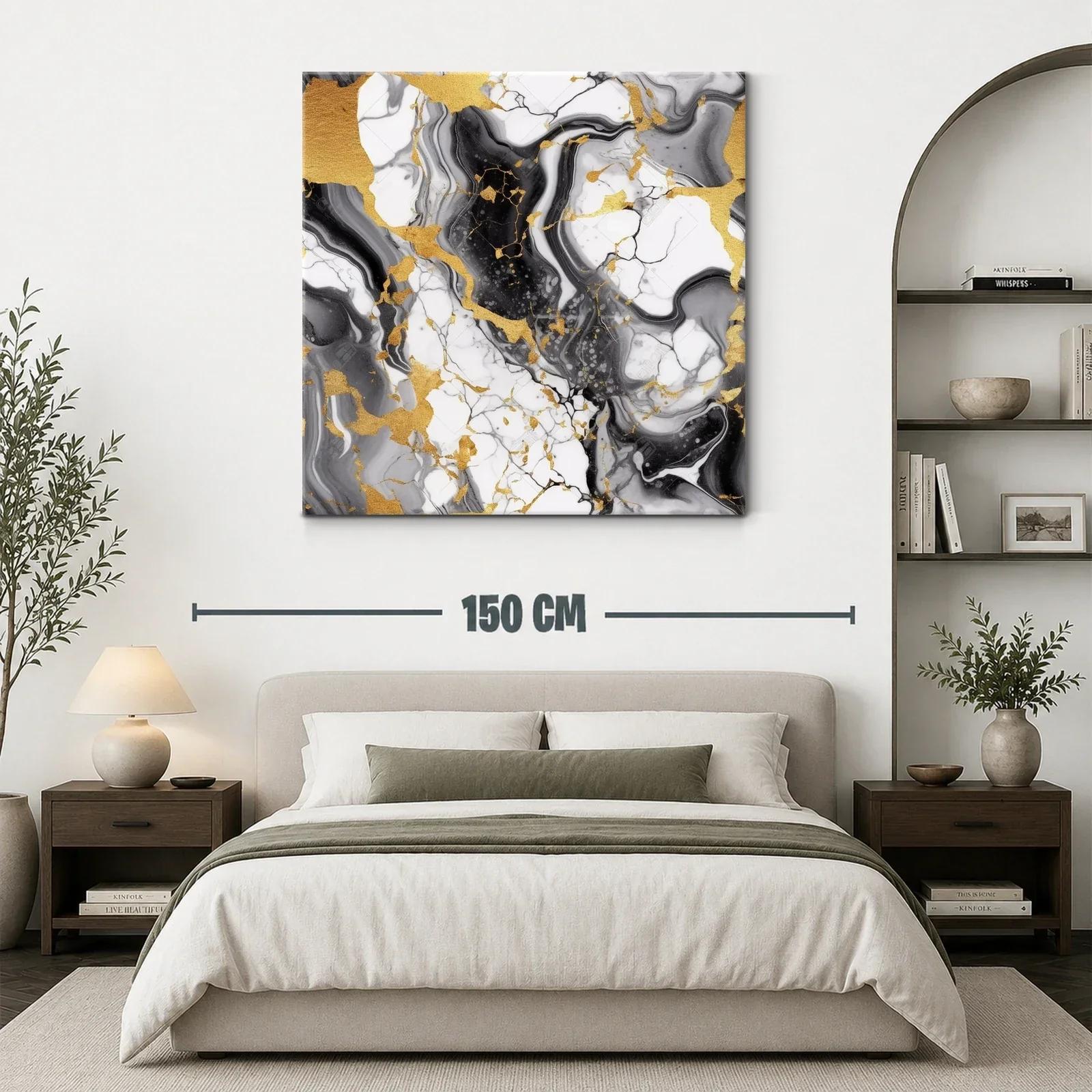 Arte abstracto con vetas doradas en tonos blanco y negro — miniatura 3