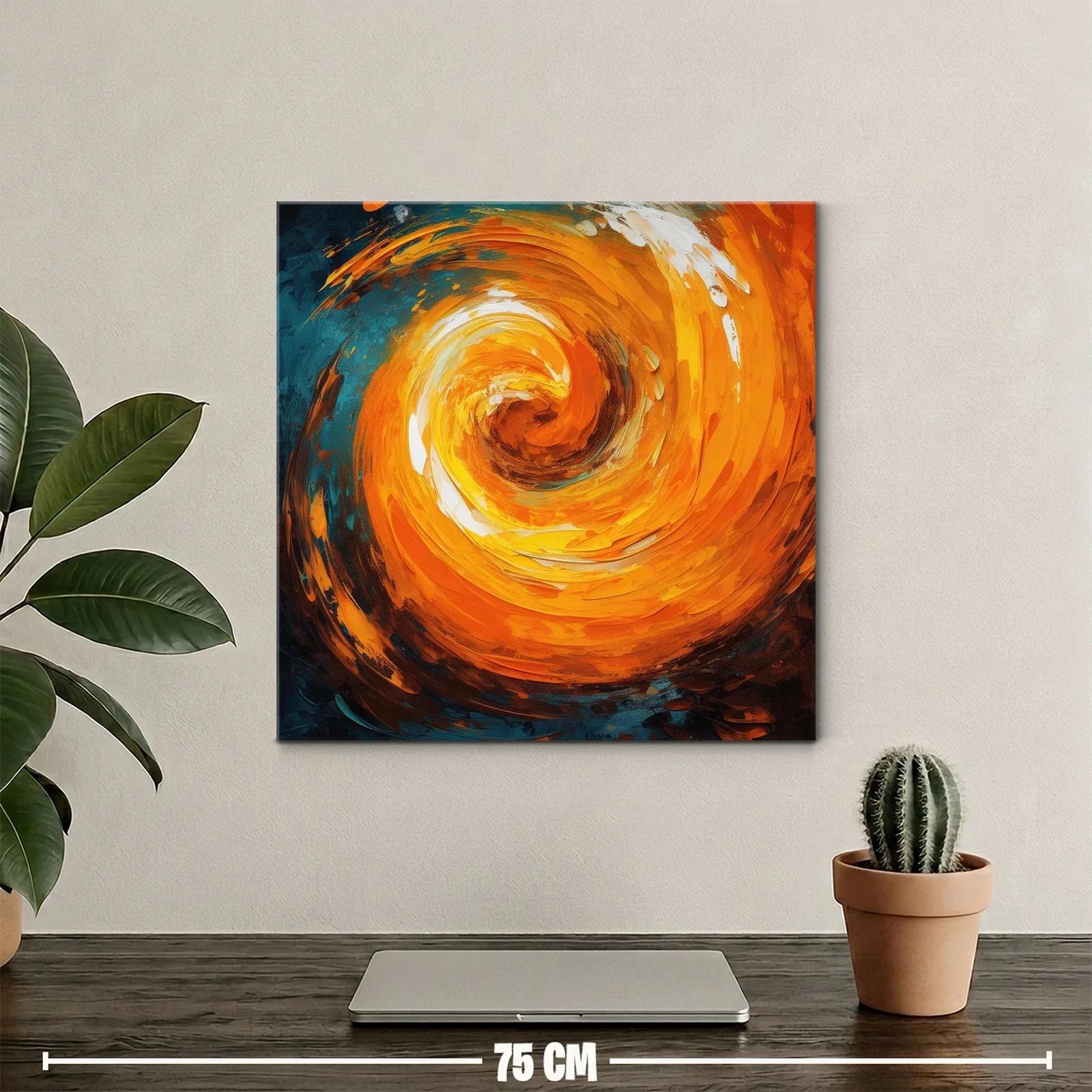 Cuadro abstracto en espiral vibrante tonos naranja y azul — miniatura 2