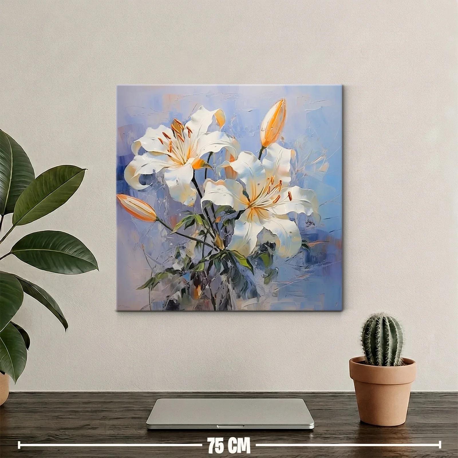 Flores blancas sobre fondo azul con detalles cálidos — miniatura 2