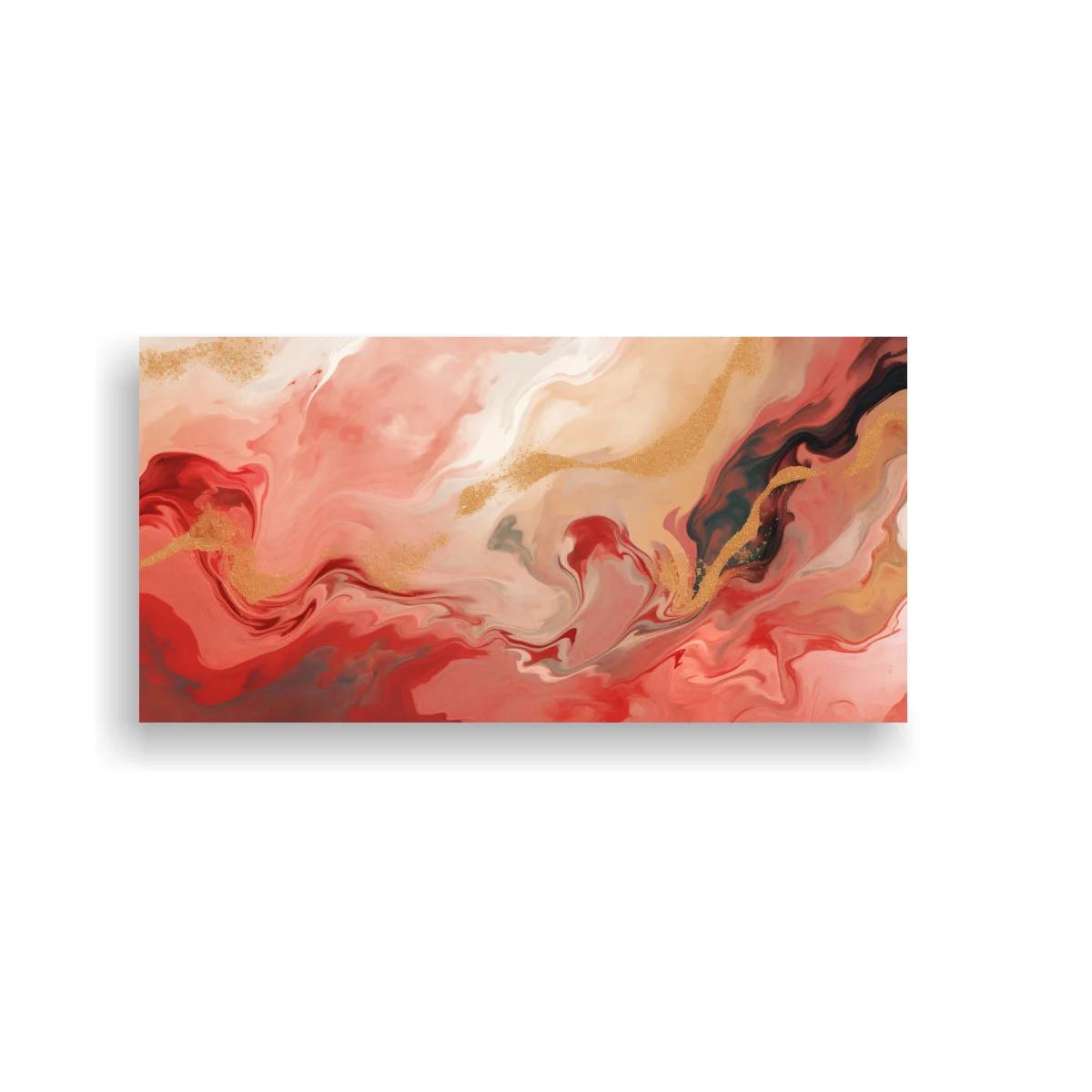 Cuadro abstracción fluida coral y carmesí — imagen principal