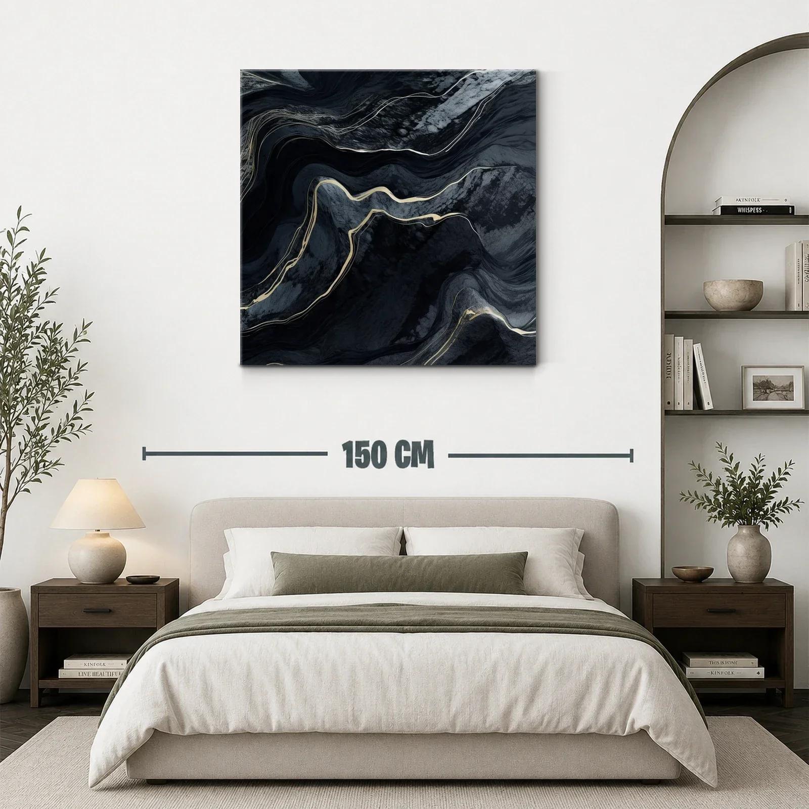 Cuadro abstracto en tonos oscuros con detalles dorados — miniatura 3