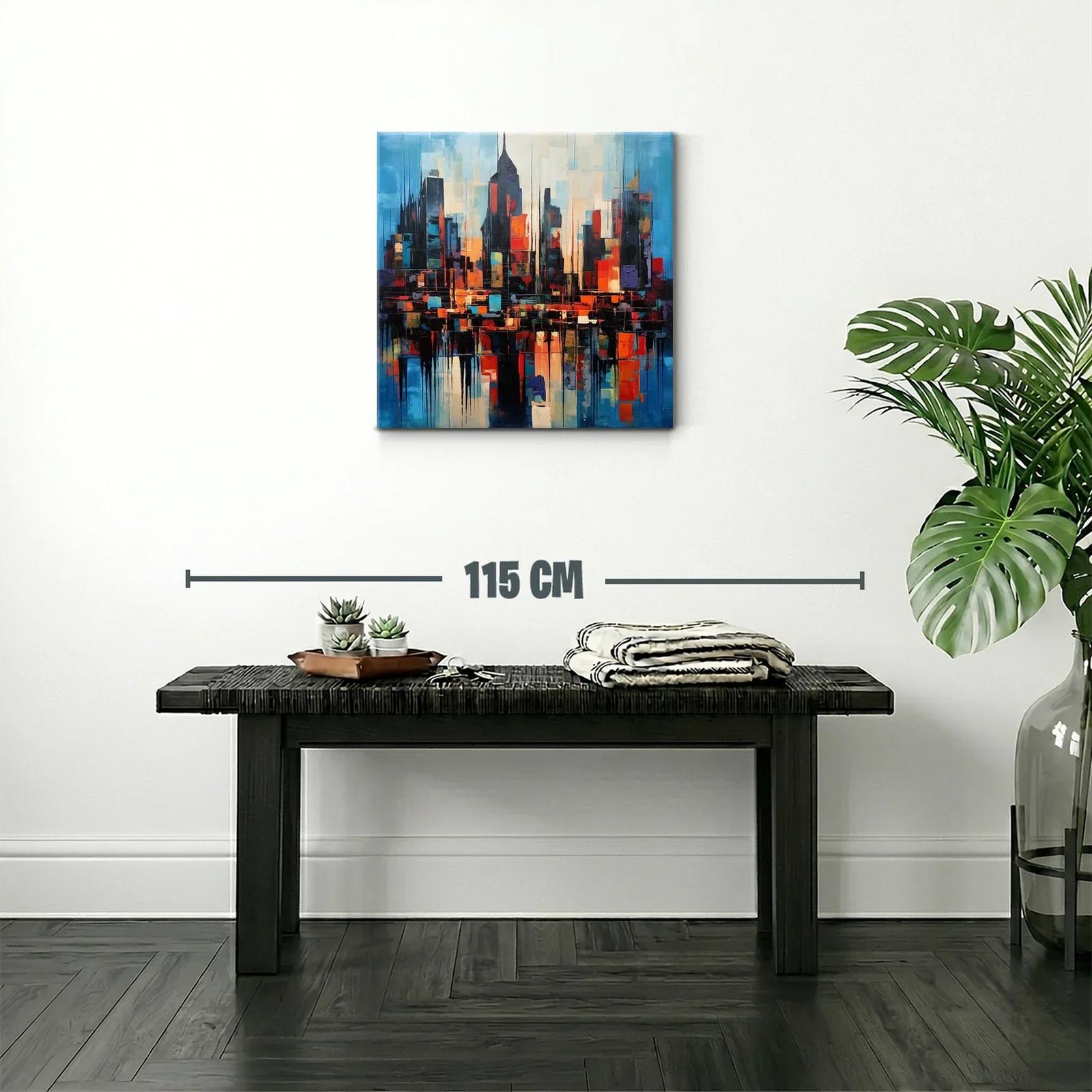 Ciudad abstracta con vibrantes tonos cálidos y fríos al atardecer — miniatura 2