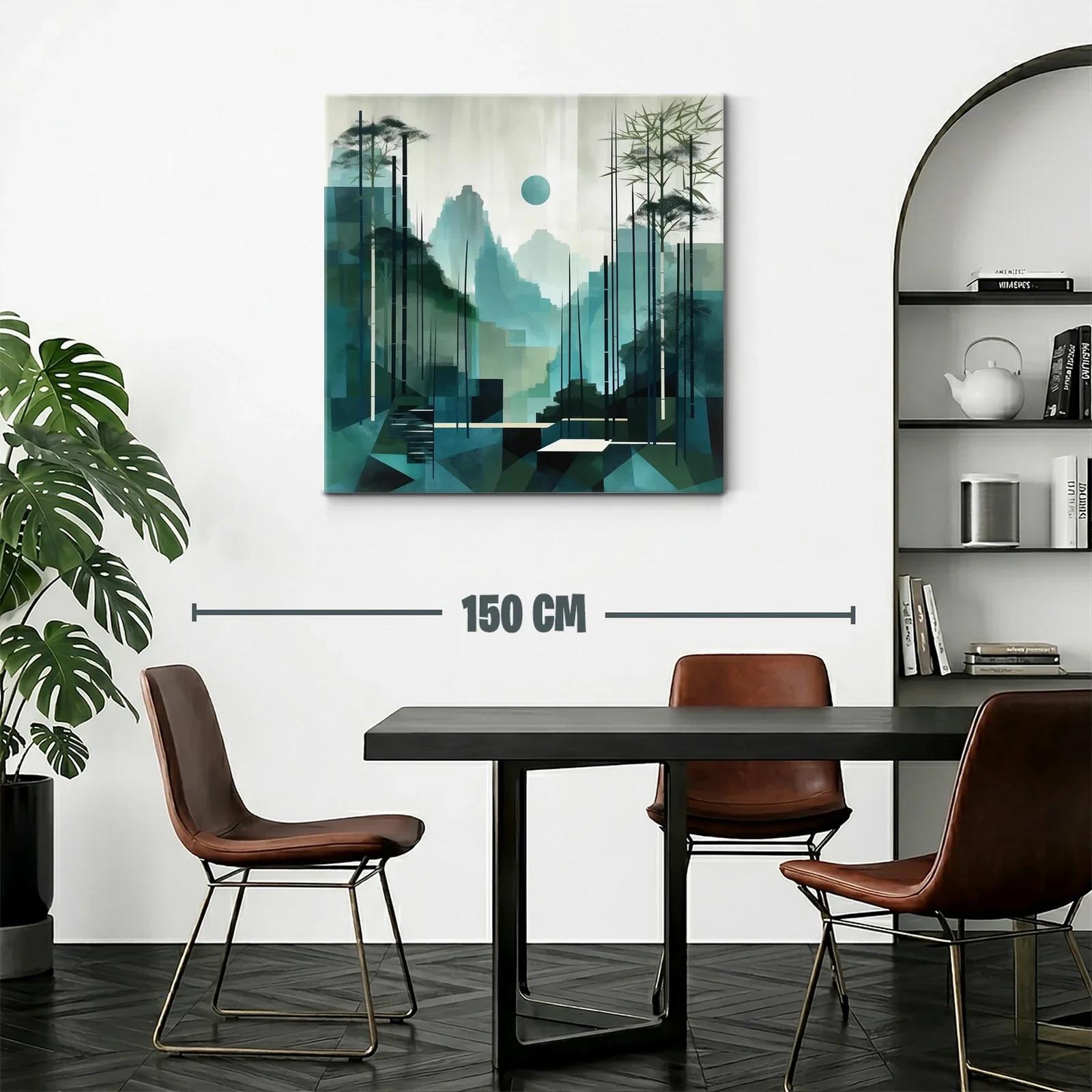 Paisaje abstracto con montañas y bambú en tonos verdes — miniatura 2
