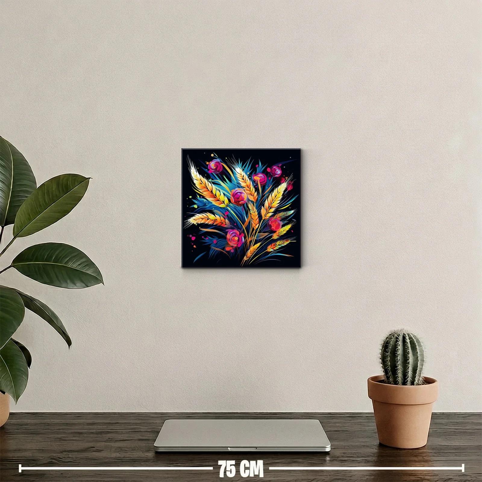 Ramo vibrante de trigo y flores en fondo oscuro — miniatura 2