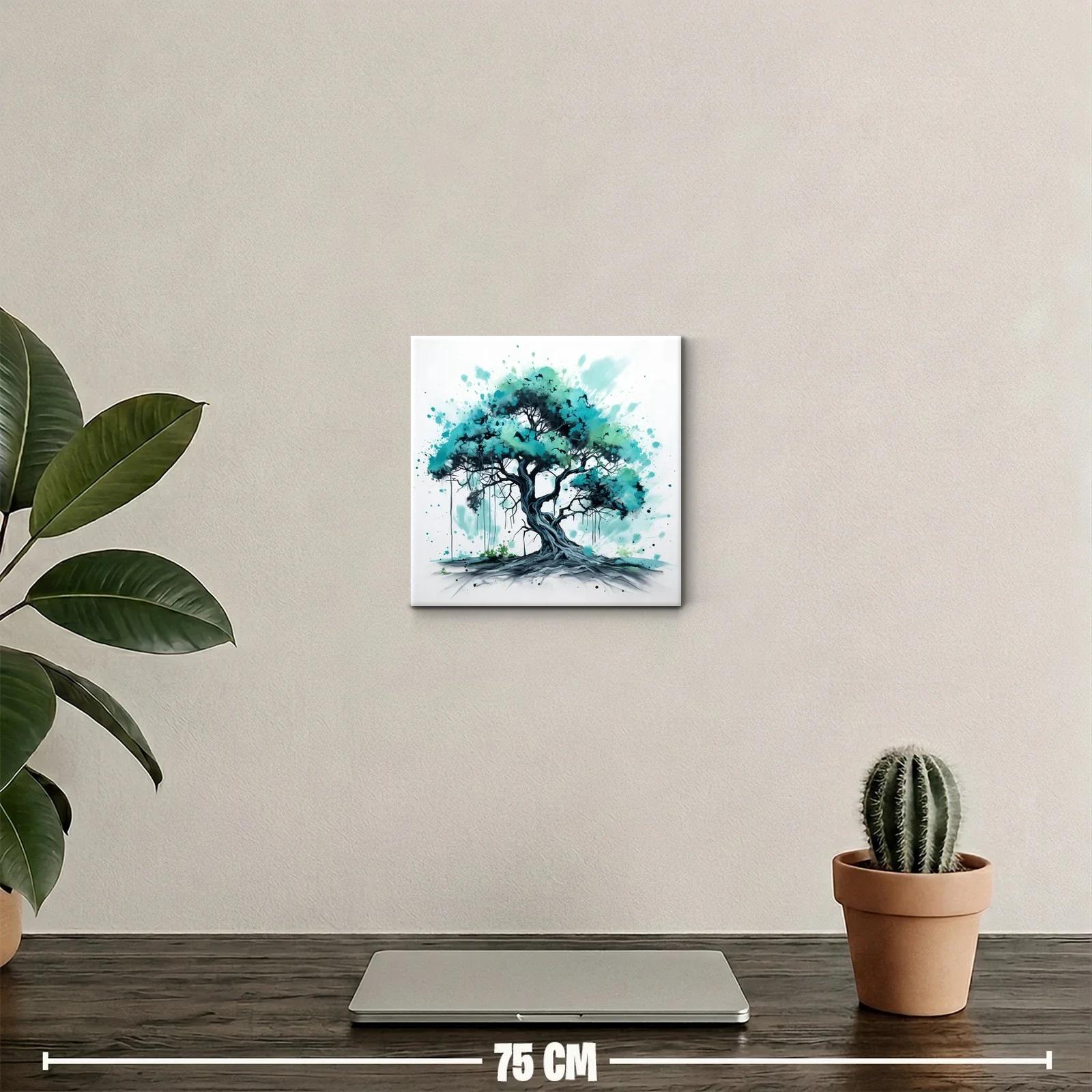 Árbol en tonos verdes y azules con estilo artístico moderno — miniatura 2