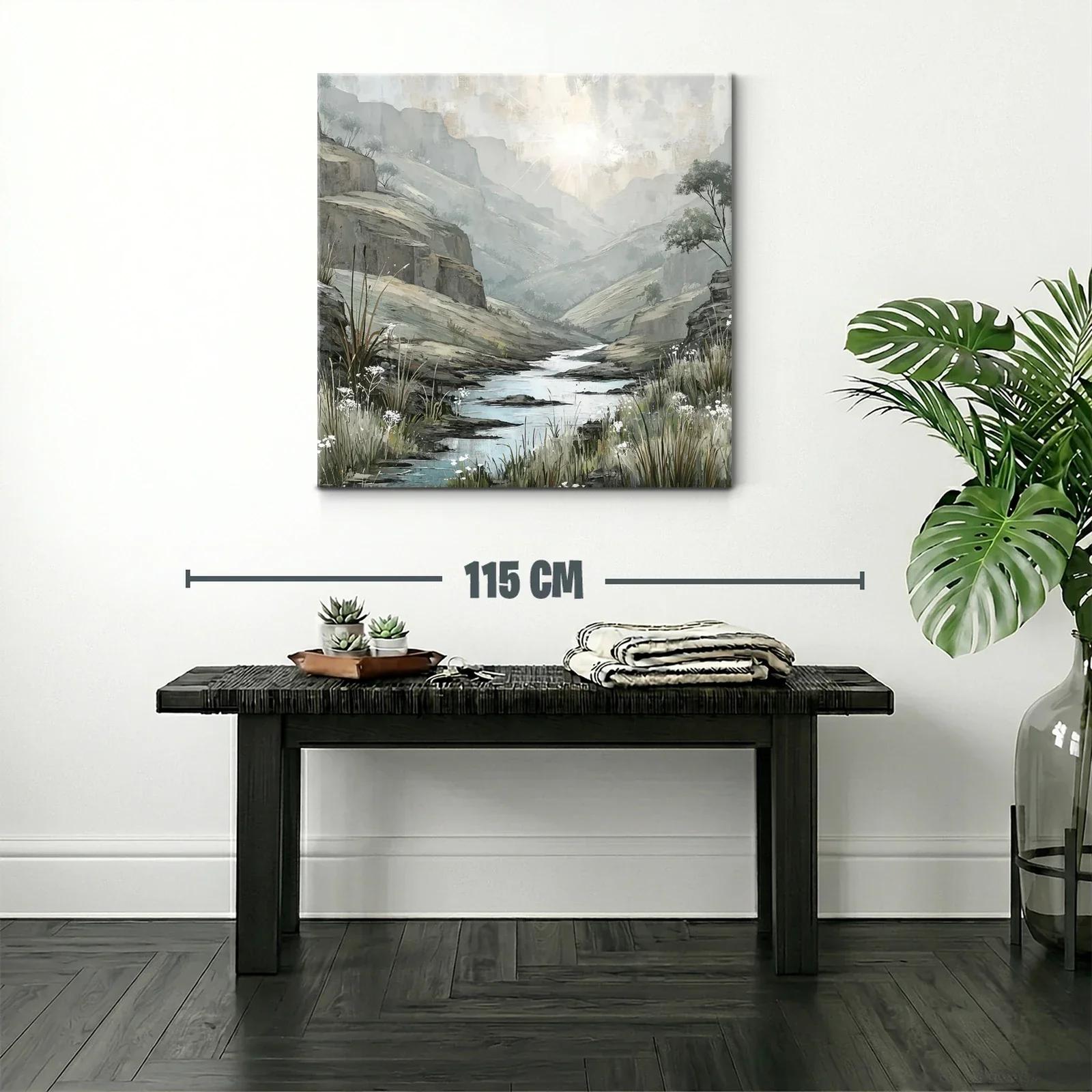 Paisaje sereno con río y montañas en tonos suaves — miniatura 2