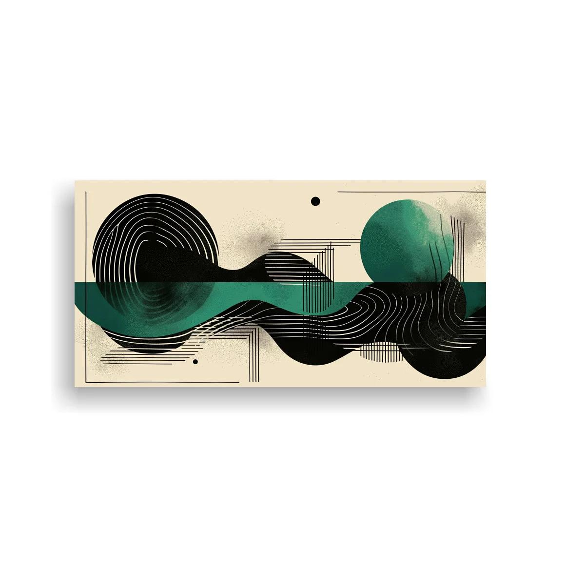 Cuadro abstracto con dos discos grandes y ondas negras — imagen principal