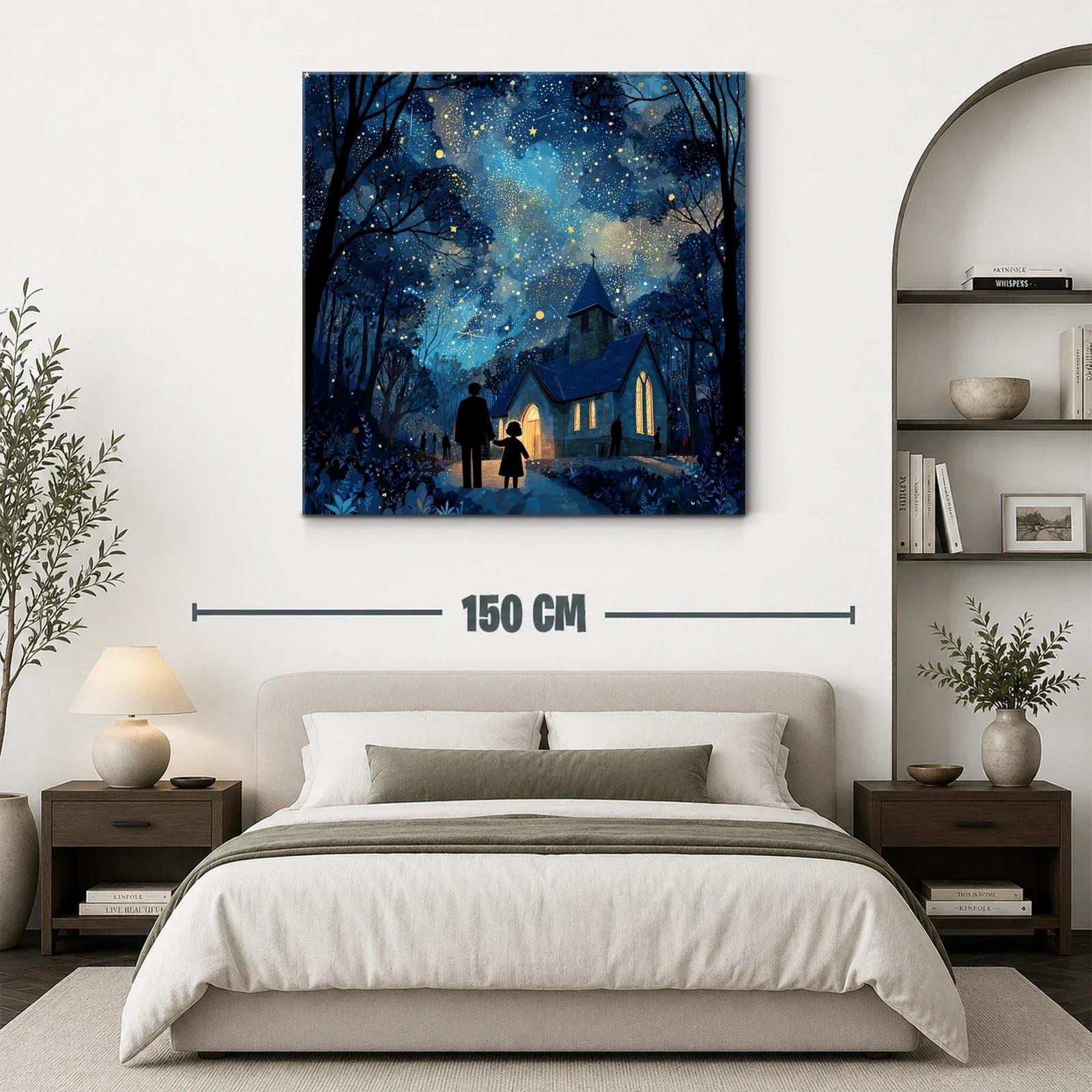 Nocturno encantador con iglesia iluminada bajo cielo estrellado — miniatura 3