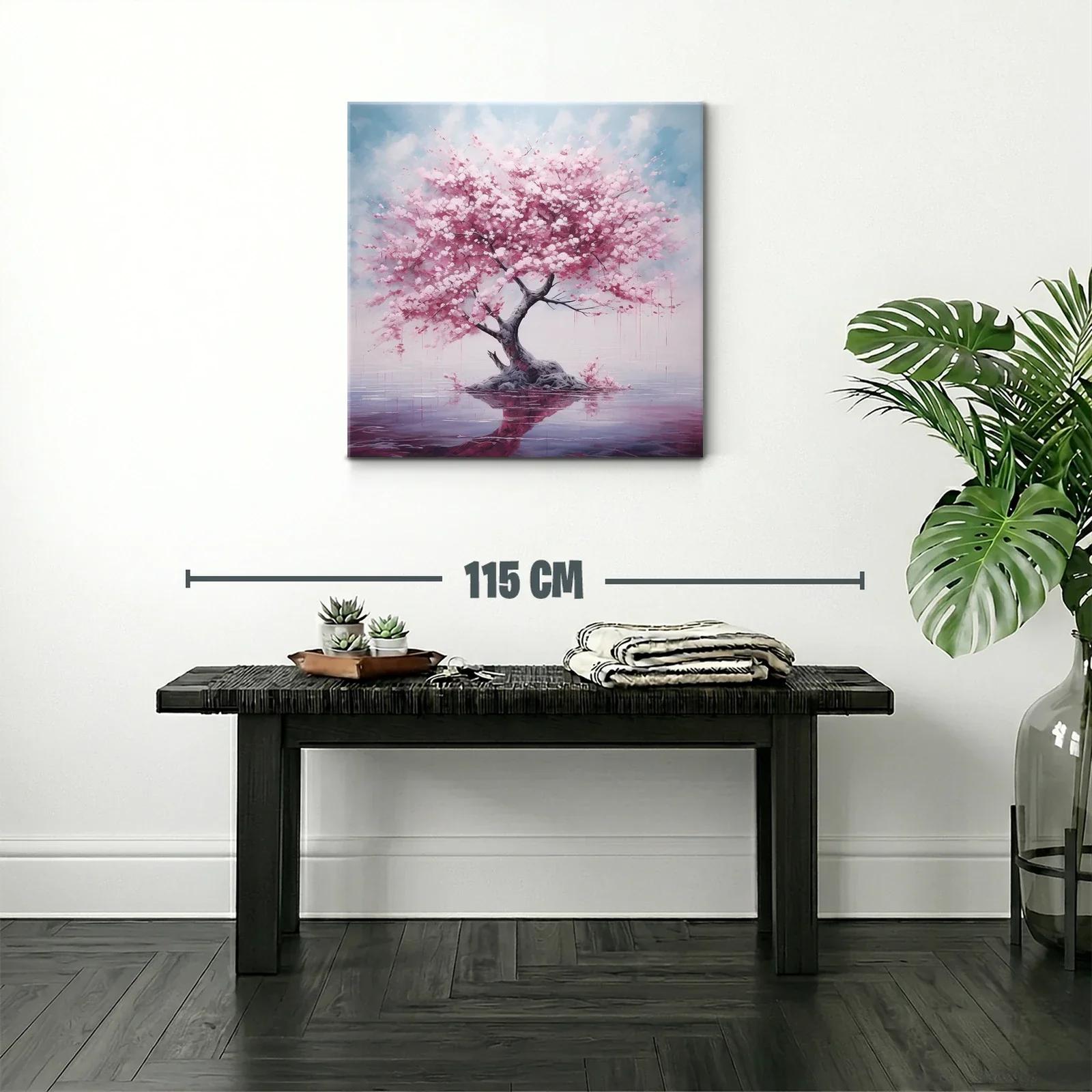 Árbol de flores rosas con reflejo en lago sereno — miniatura 2