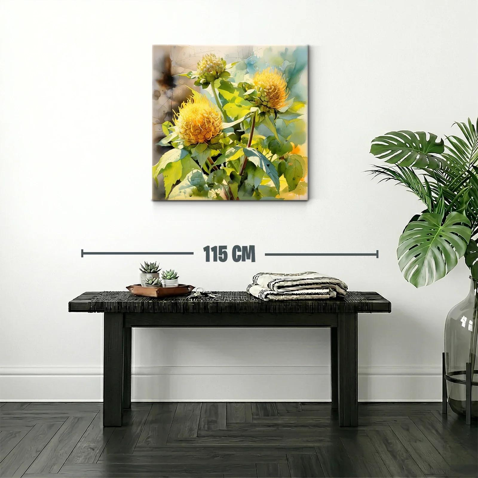 Cuadro floral vibrante con tonos amarillos y verdes naturales — miniatura 2