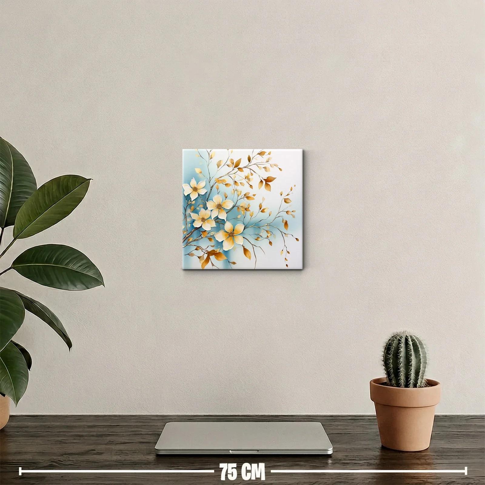 Cuadro floral con delicados tonos dorados y azul celeste — miniatura 2