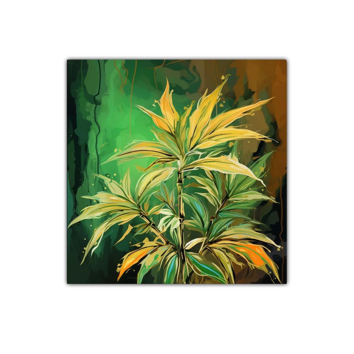 Cuadro decorativo con planta tropical vibrante en tonos verdes y amarillos — miniatura 1