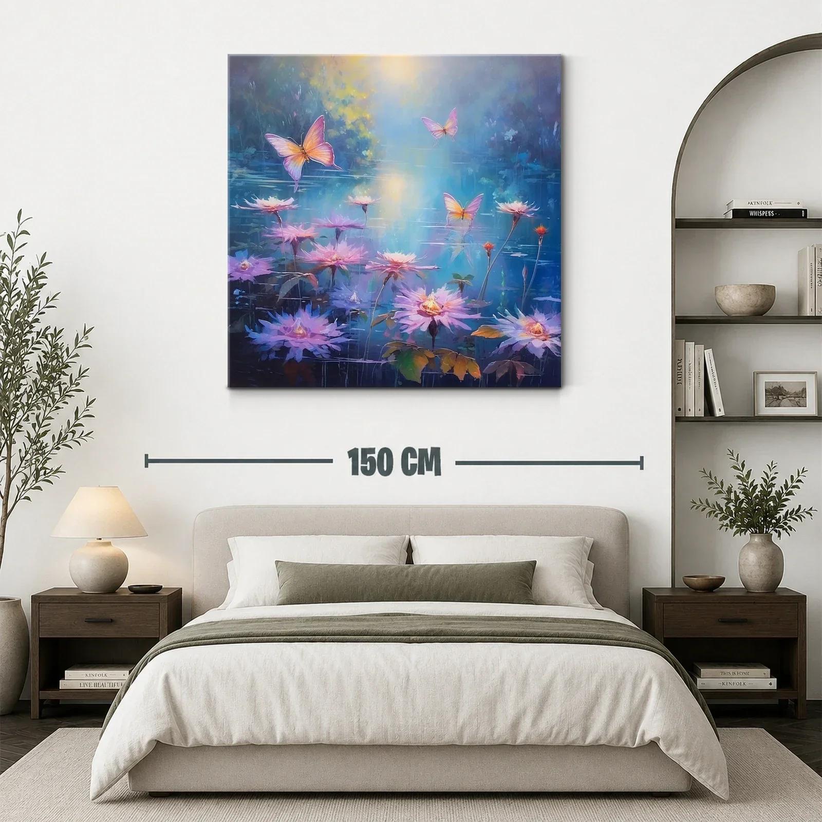 Cuadro con mariposas rosas sobre flores en calma acuática — miniatura 3